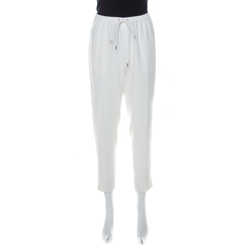 Image of Alexander Wang White Crepe Drawstring Detail Tapered Trousers M