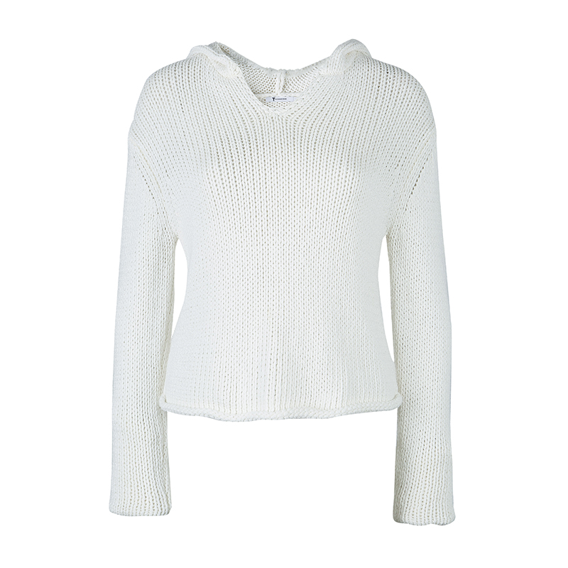 Image of T Alexander Wang White Knit Cropped Hoodie M
