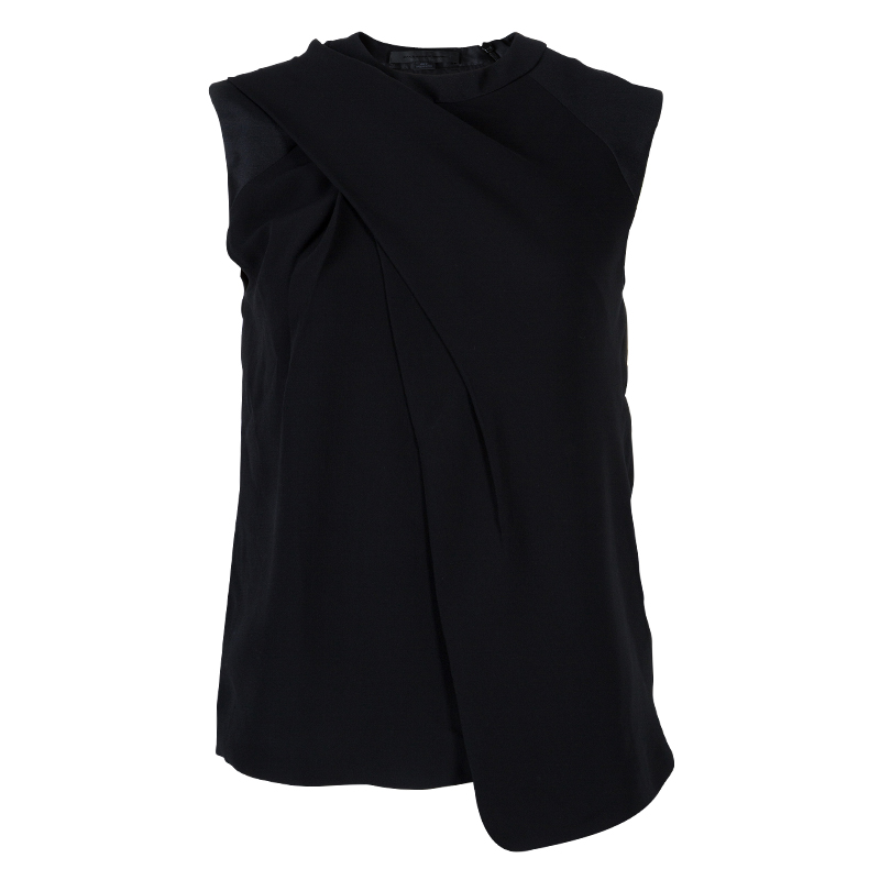 Image of Alexander Wang Black Asymmetric Pleat Detail Sleeveless Top XS