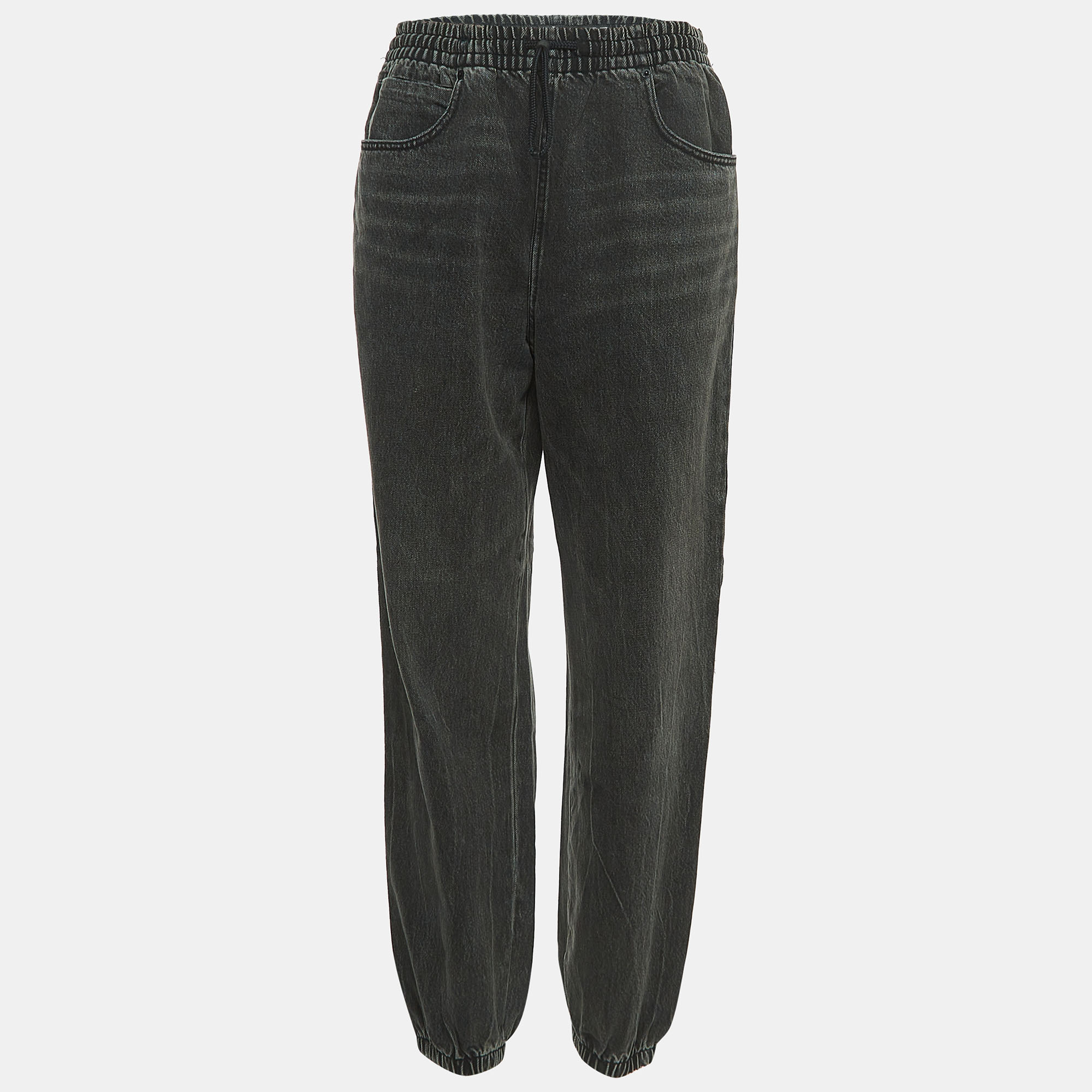 

Alexander Wang Charcoal Grey Denim Logo Tape Drawstring Jeans