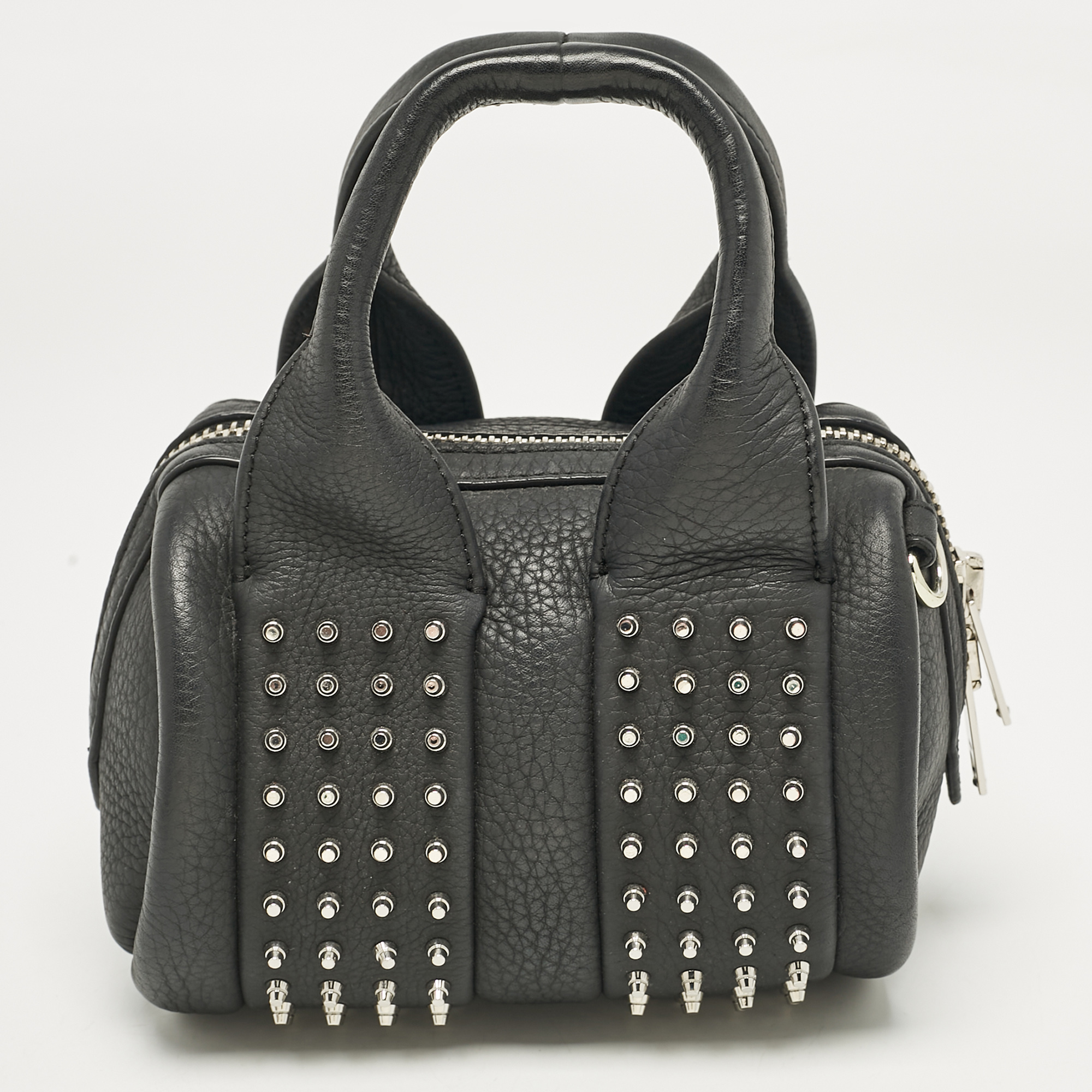 Alexander Wang Black Leather Baby Rockie Micro Stud Duffel Bag