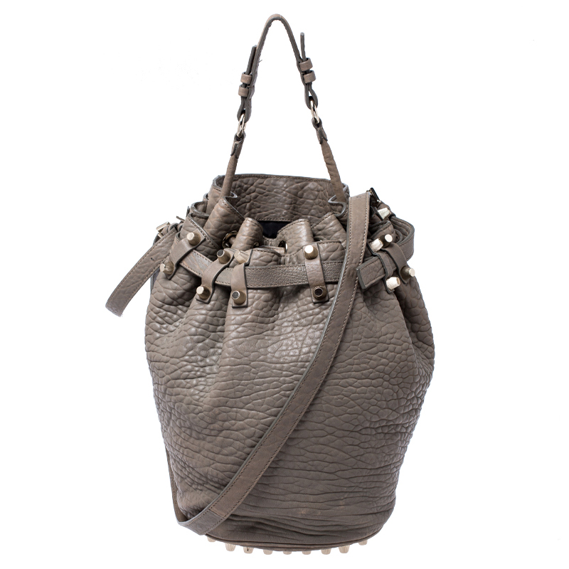 Alexander wang taupe textured leather diego bucket bag