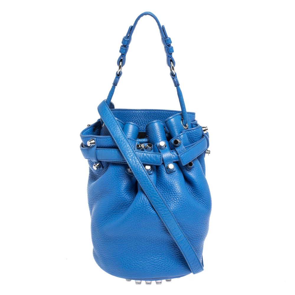 Image of Alexander Wang Blue Leather Diego Bucket Bag