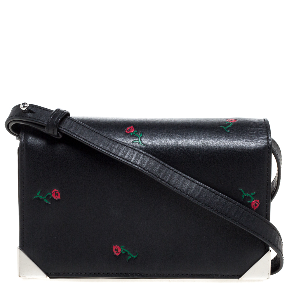 Image of Alexander Wang Black Rose Embossed Leather Prisma Biker Shoulder Bag