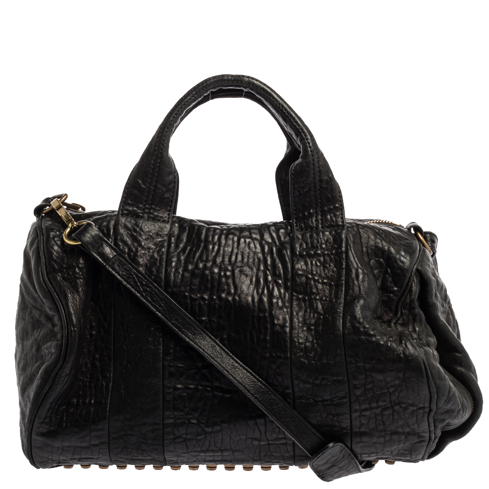 Image of Alexander Wang Black Leather Rocco Duffle Bag