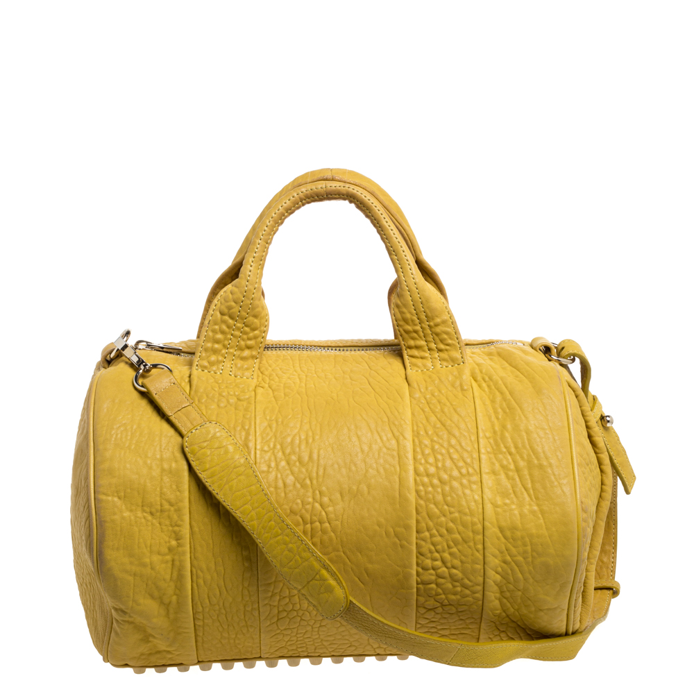 Image of Alexander Wang Yellow Leather Rocco Duffle Bag