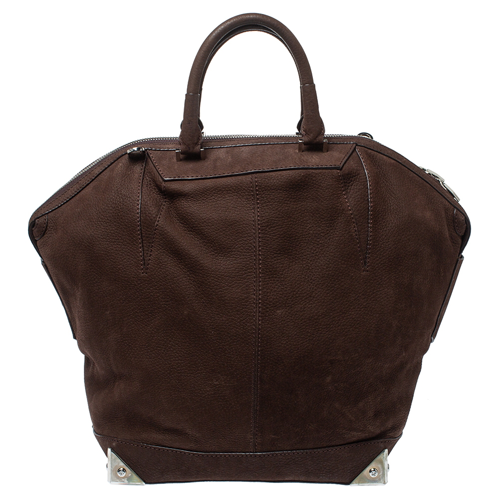 Image of Alexander Wang Dark Brown Nubuck Leather Emile Satchel