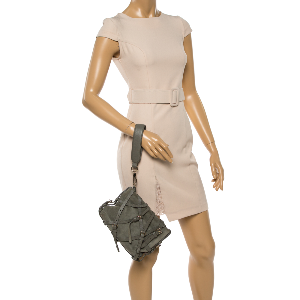 

Alexander Wang Pale Green Suede and Leather Kirsten Belted Clutch