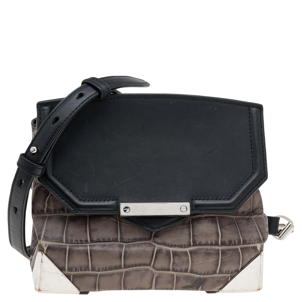 Alexander wang grey/black croc embossed leather mini marion prisma shoulder bag