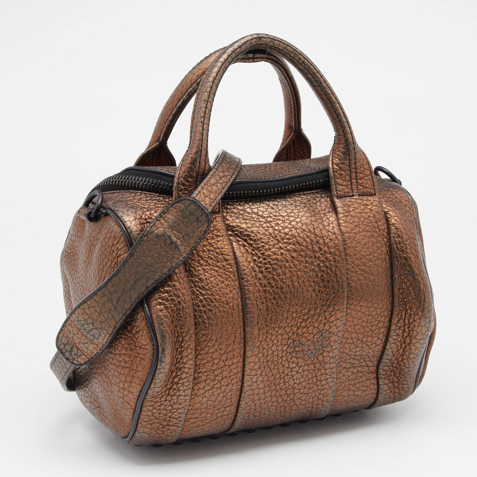 Alexander Wang Metallic Bronze Pebbled Leather Rocco Duffel Bag