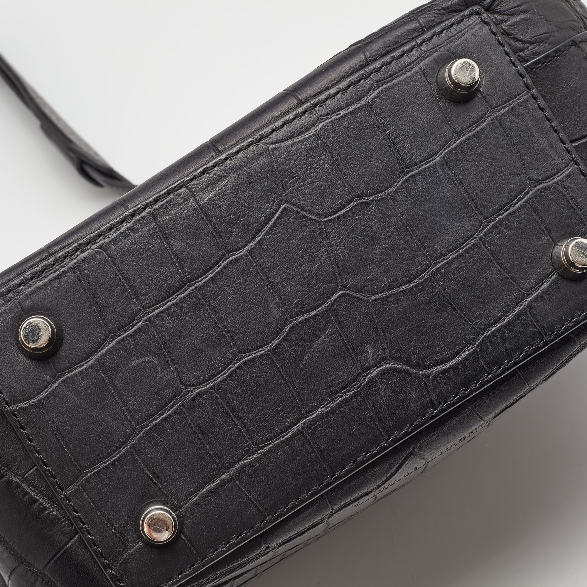 Alexander Wang Black Croc Embossed Leather Front Pocket Top Handle Bag