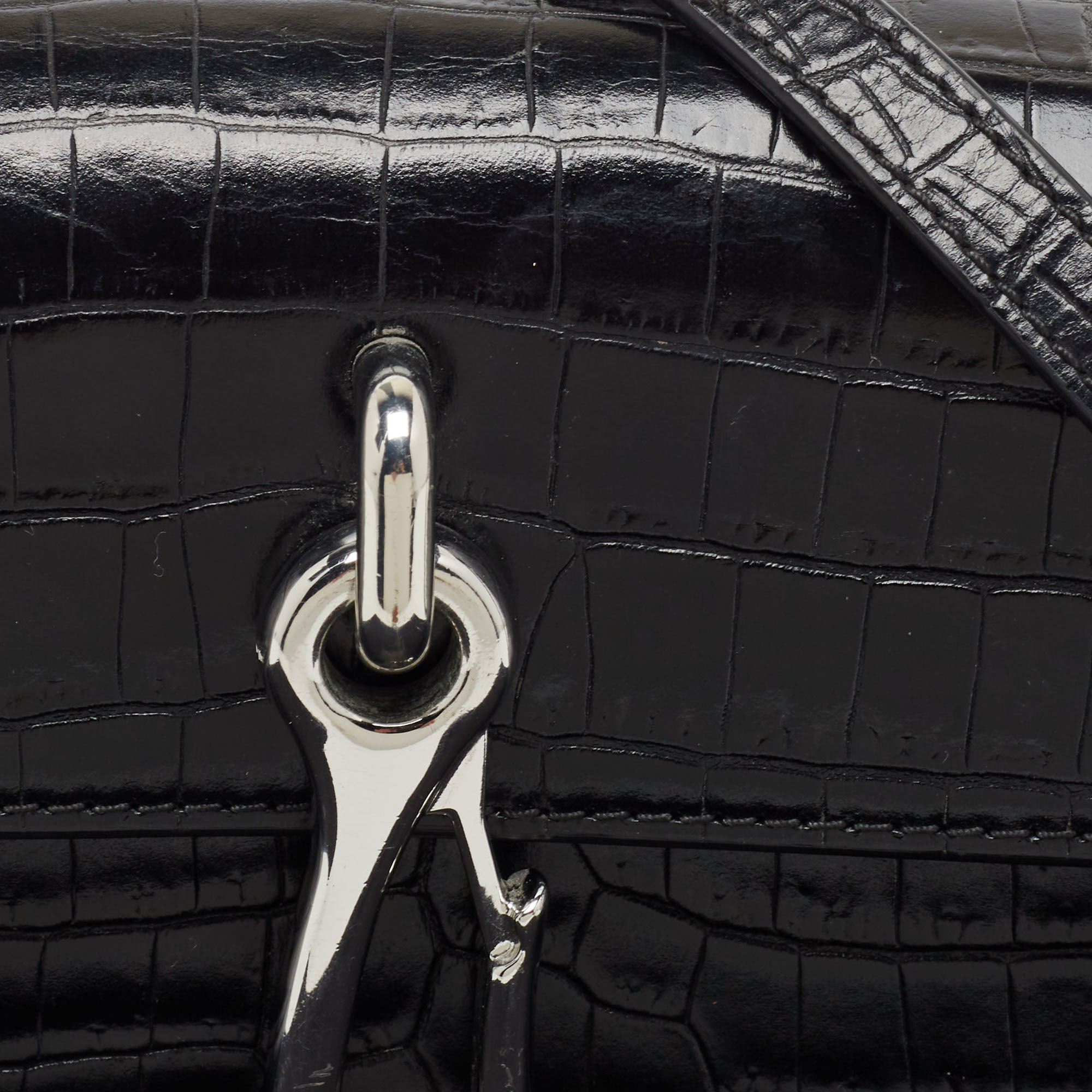Alexander Wang Black Croc Embossed Leather Hook Shoulder Bag