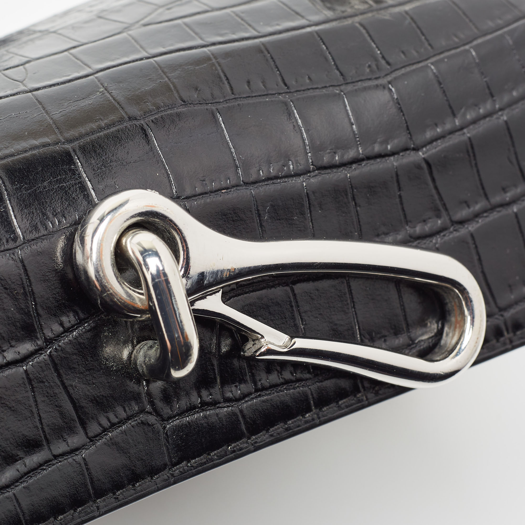Alexander Wang Black Croc Embossed Leather Hook Shoulder Bag