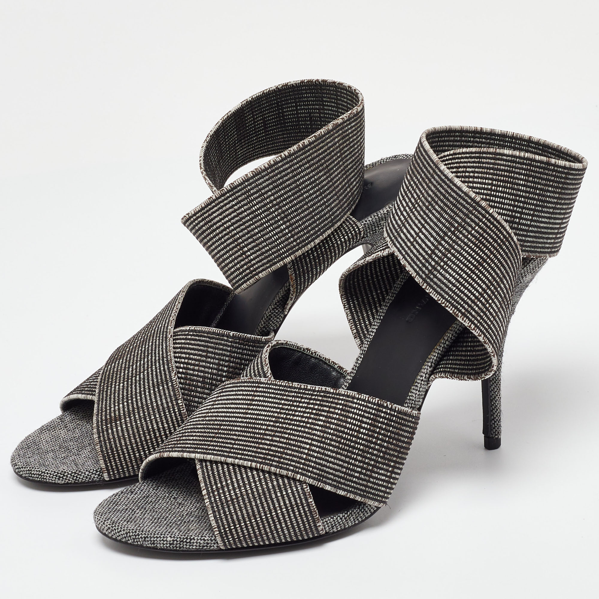 Alexander Wang Grey/Black Canvas Ankle Wrap Sandals Size 37