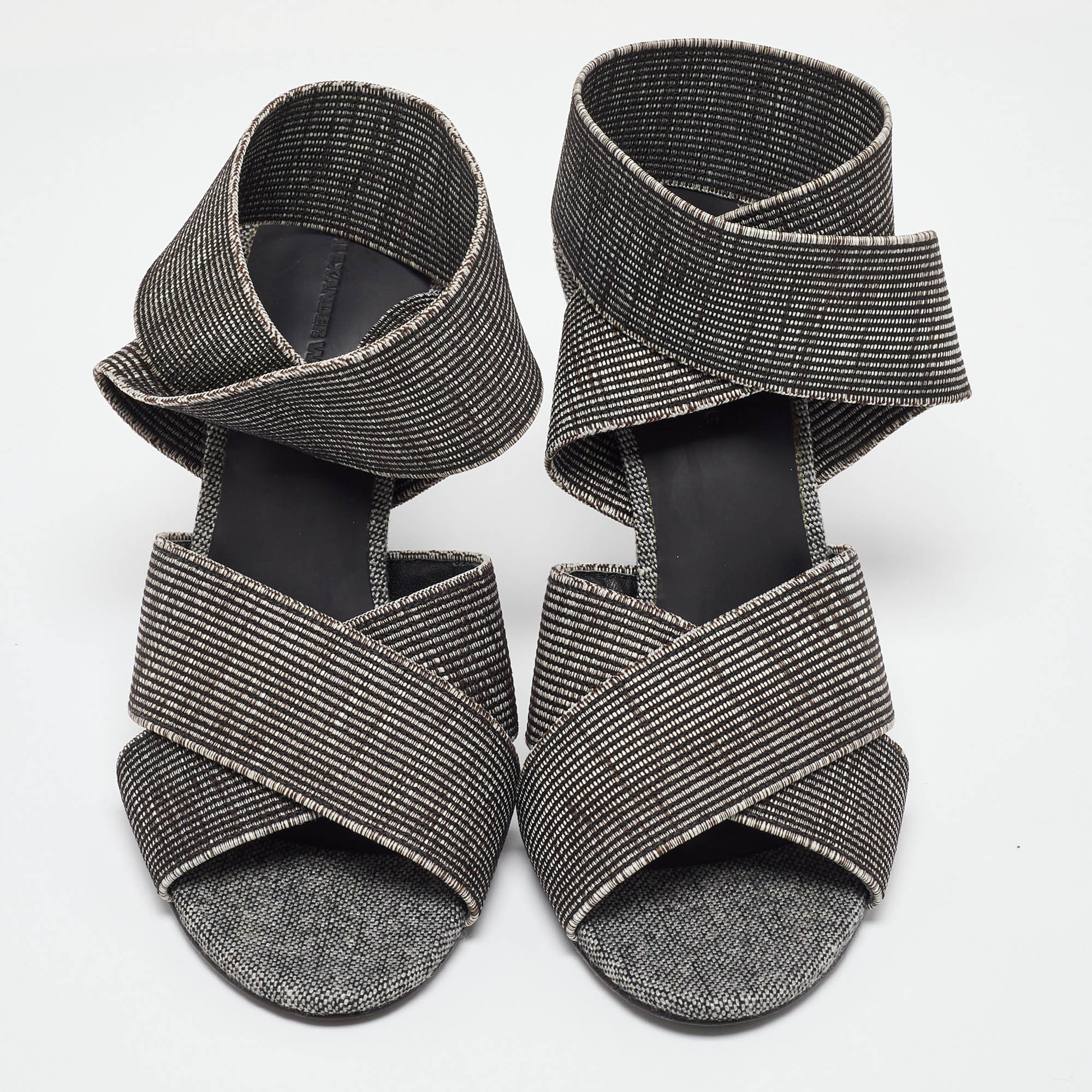 Alexander Wang Grey/Black Canvas Ankle Wrap Sandals Size 37