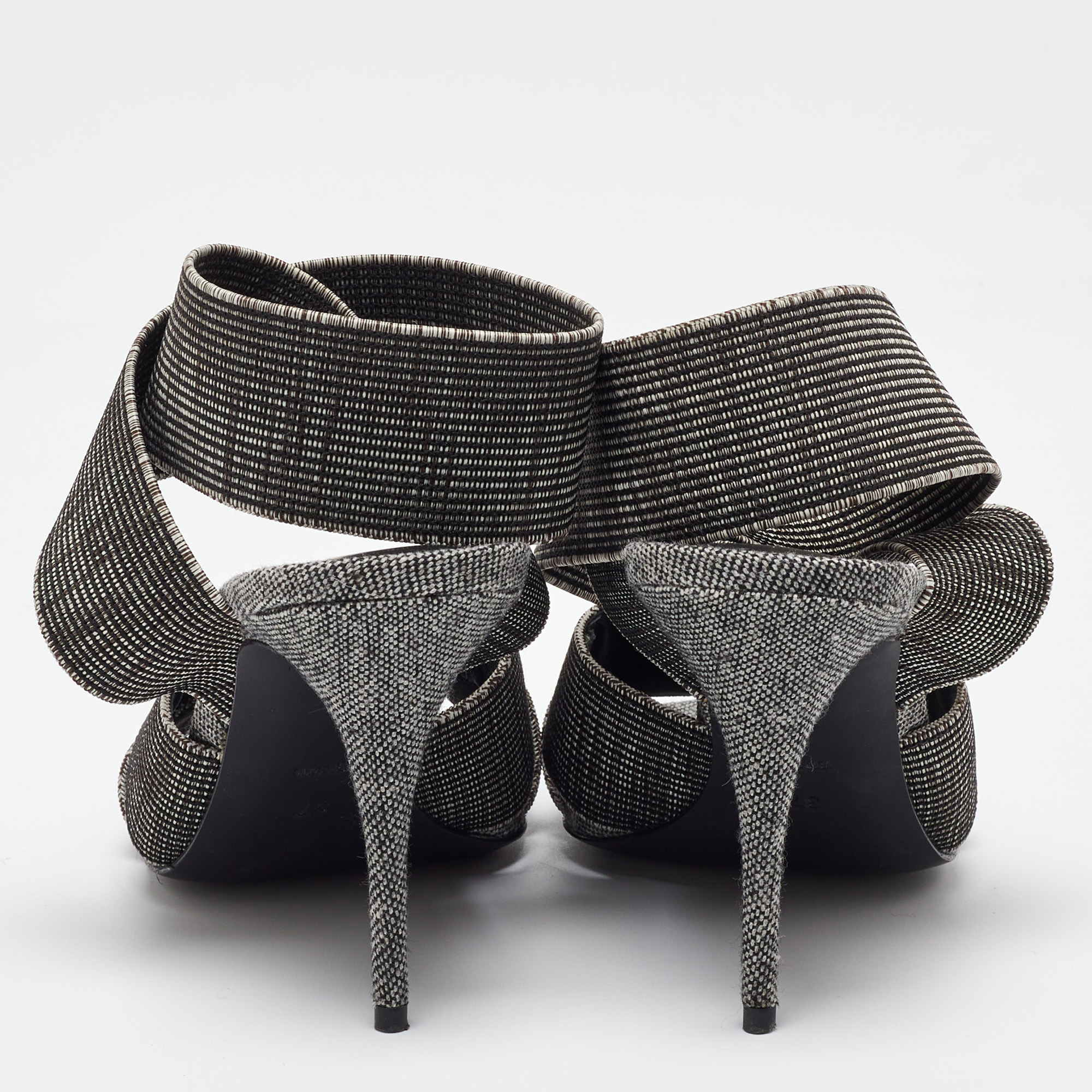 Alexander Wang Grey/Black Canvas Ankle Wrap Sandals Size 37