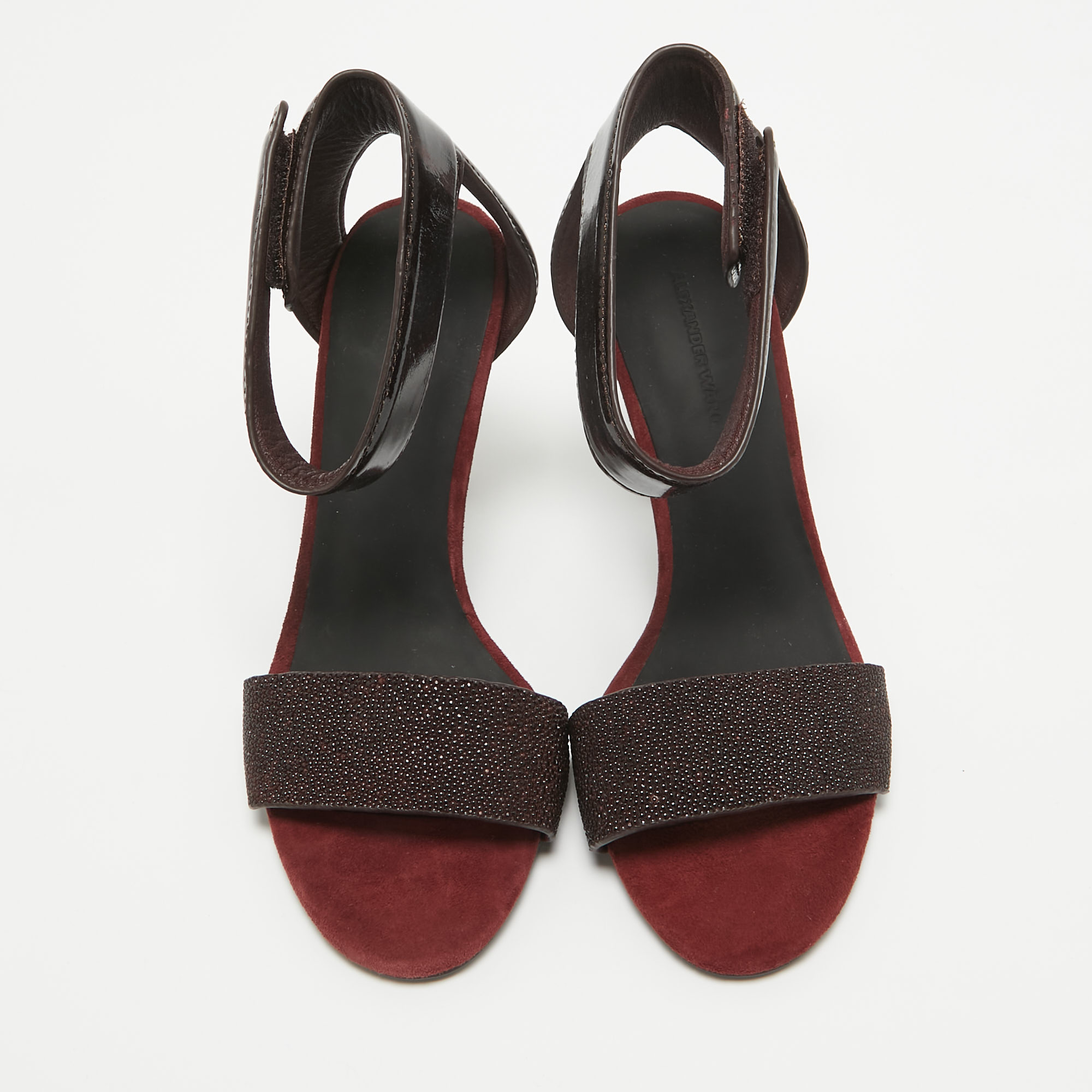 Alexander Wang Burgundy Patent Leather And Suede Ankle Strap Sandals Size 37