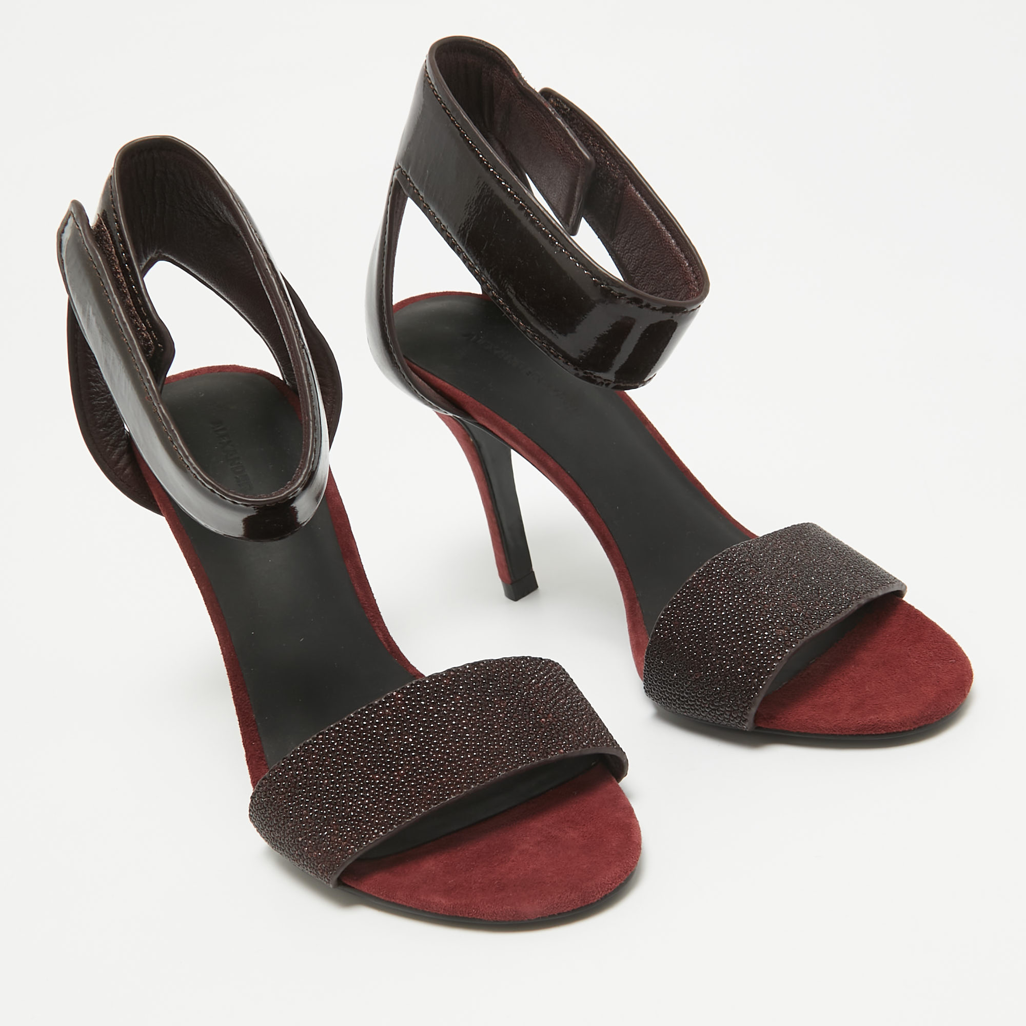 Alexander Wang Burgundy Patent Leather And Suede Ankle Strap Sandals Size 37