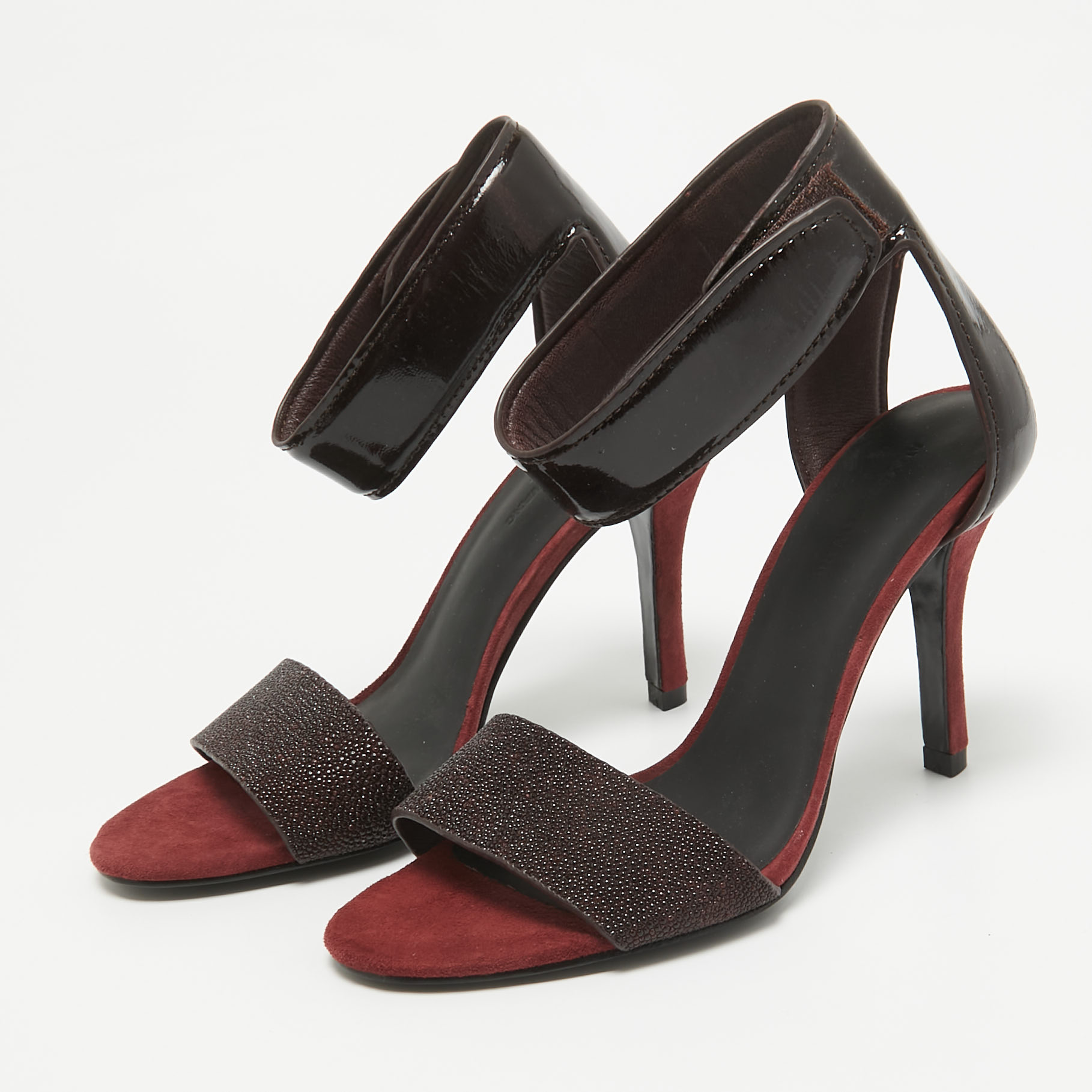 Alexander Wang Burgundy Patent Leather And Suede Ankle Strap Sandals Size 37