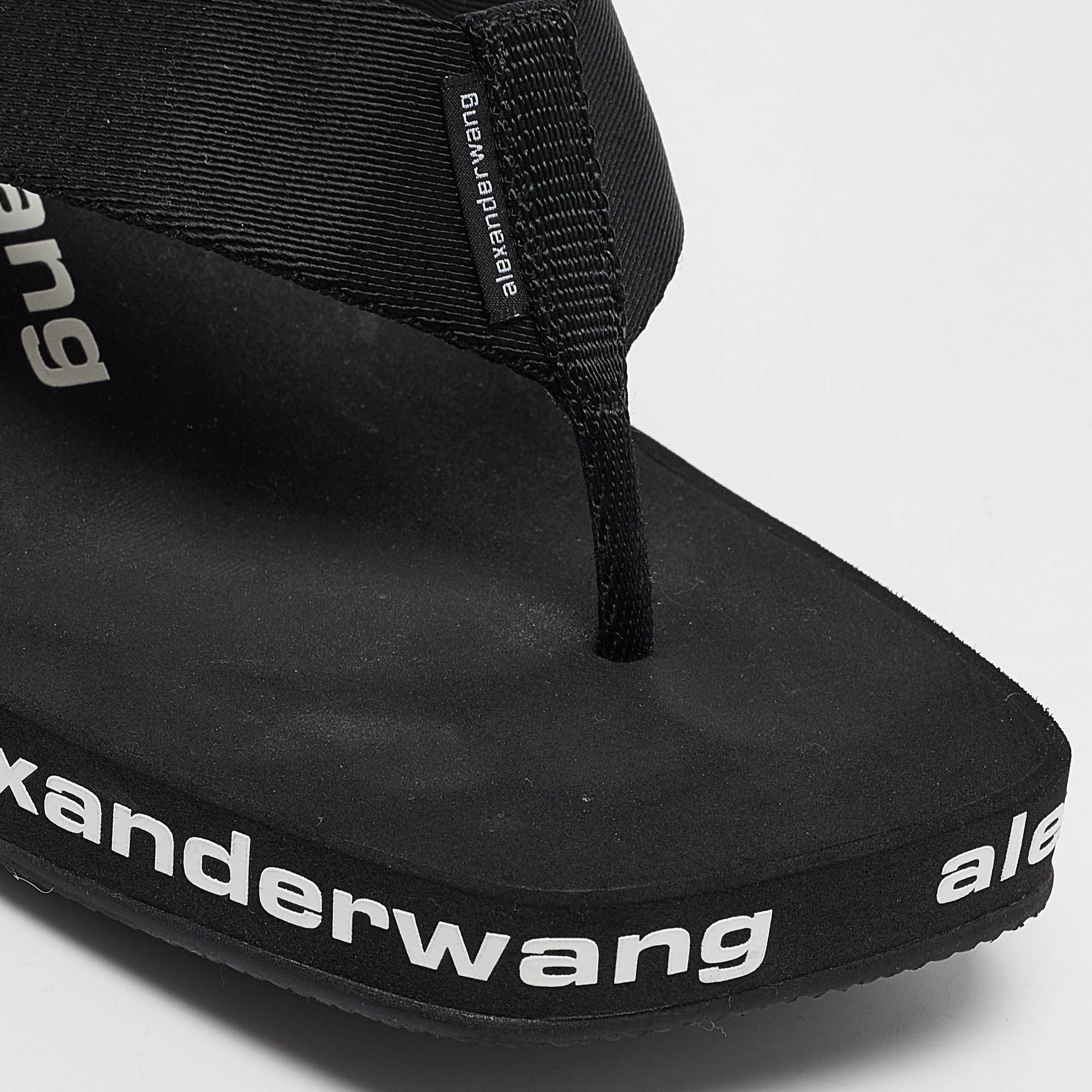 Alexander Wang Black Canvas Thong Wedge Sandals Size 37