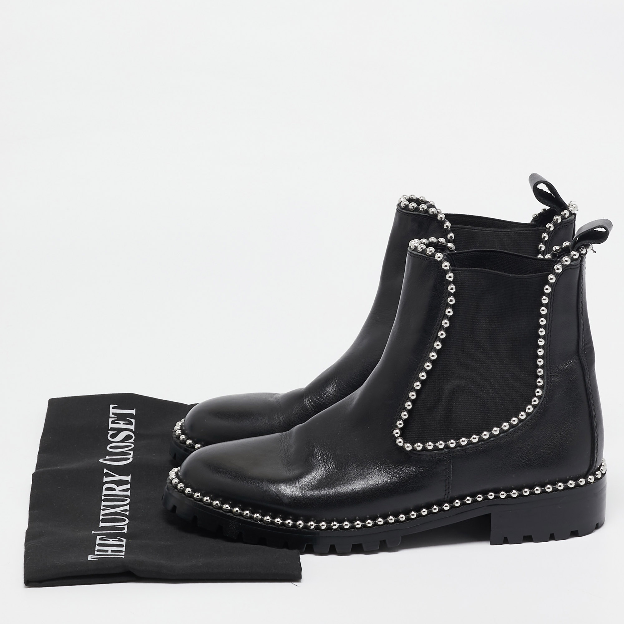 Alexander Wang Black Leather Studded Accents Chelsea Boots Size 40