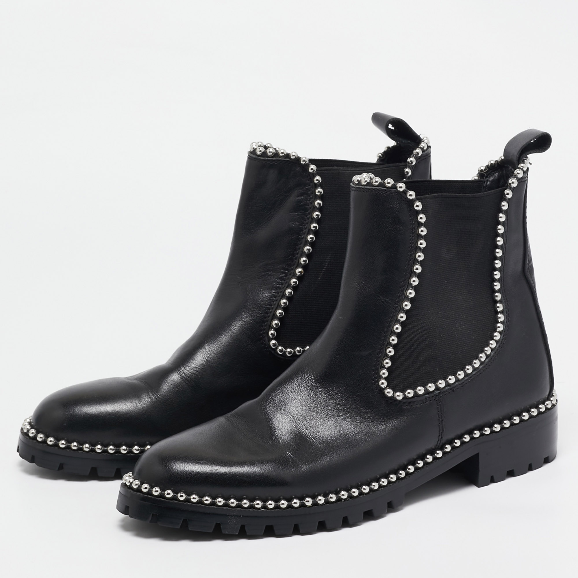 Alexander Wang Black Leather Studded Accents Chelsea Boots Size 40