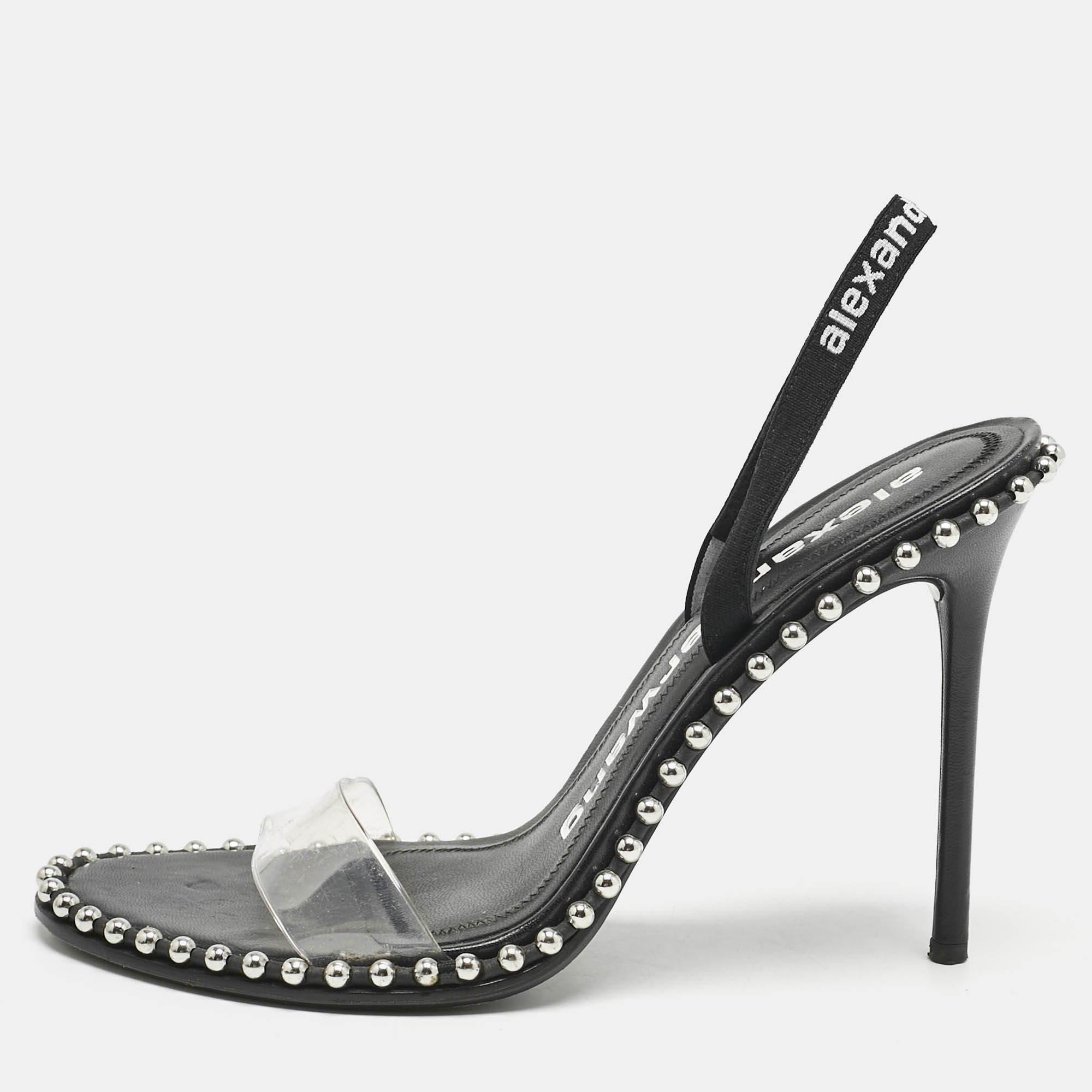 Alexander Wang Black PVC and Stretch Band Nova Studded Slingback Sandals Size
Alexander Wang Black PVC and Stretch Band Nova Studded Slingback Sandals Size
