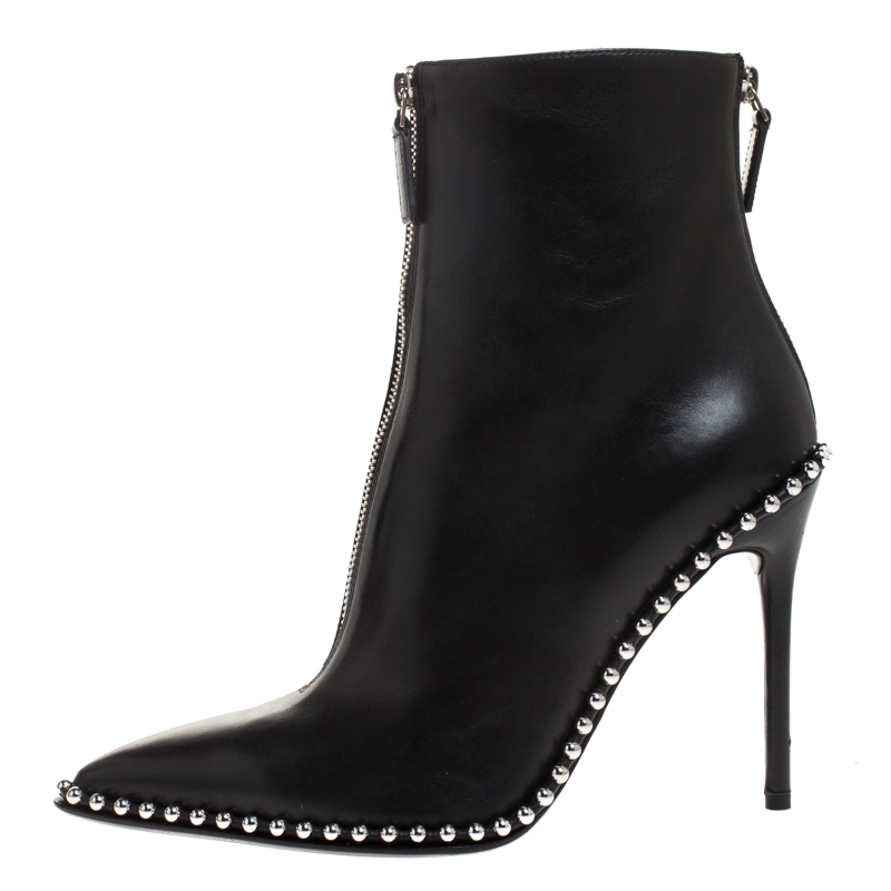

Alexander Wang Black Leather Eri Studded Ankle Booties Size