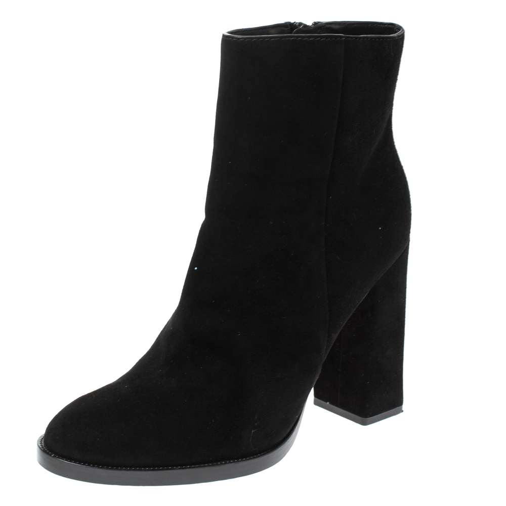Image of Alexander Wang Black Suede "Iselin" Block Heel Ankle Boots Size