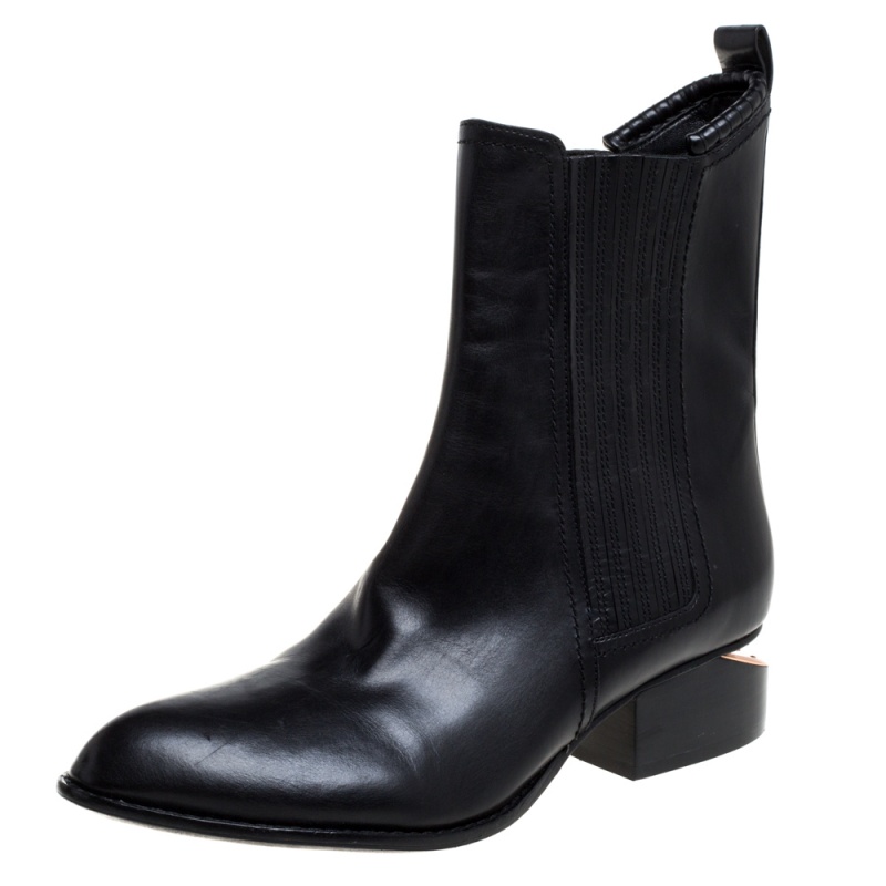 Image of Alexander Wang Black Leather Anouck Ankle Boots Size