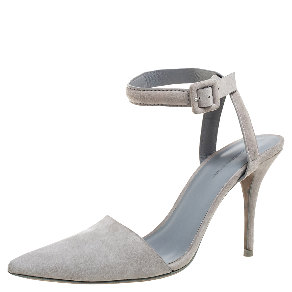Image of Alexander Wang Grey Suede Leather Lovisa Ankle Wrap Sandals Size .