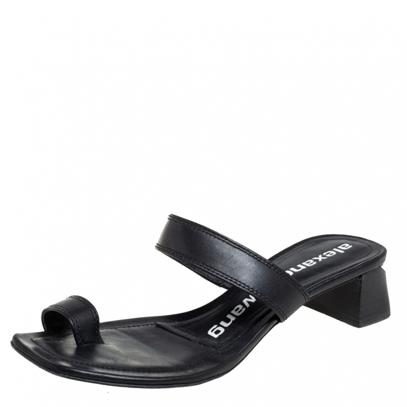 Alexander Wang Black Leather Ellis Toe Ring Slide Sandals Size 35