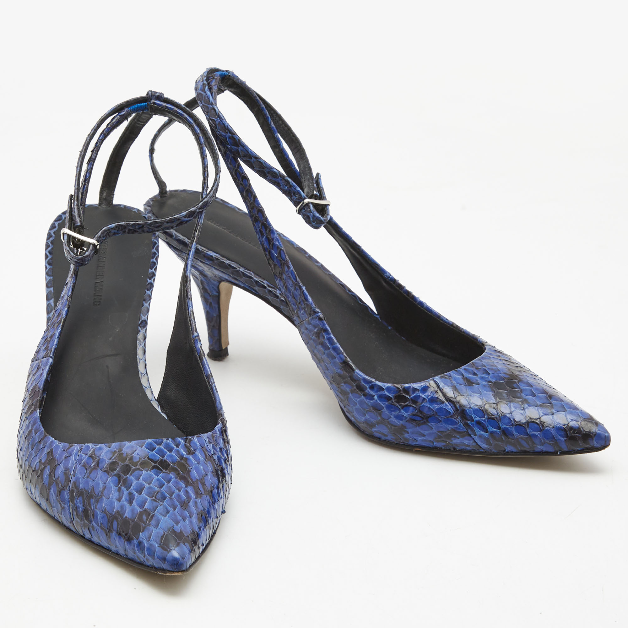 Alexander Wang Blue/Black Python Leather Lera Ankle Strap Pumps Size 37