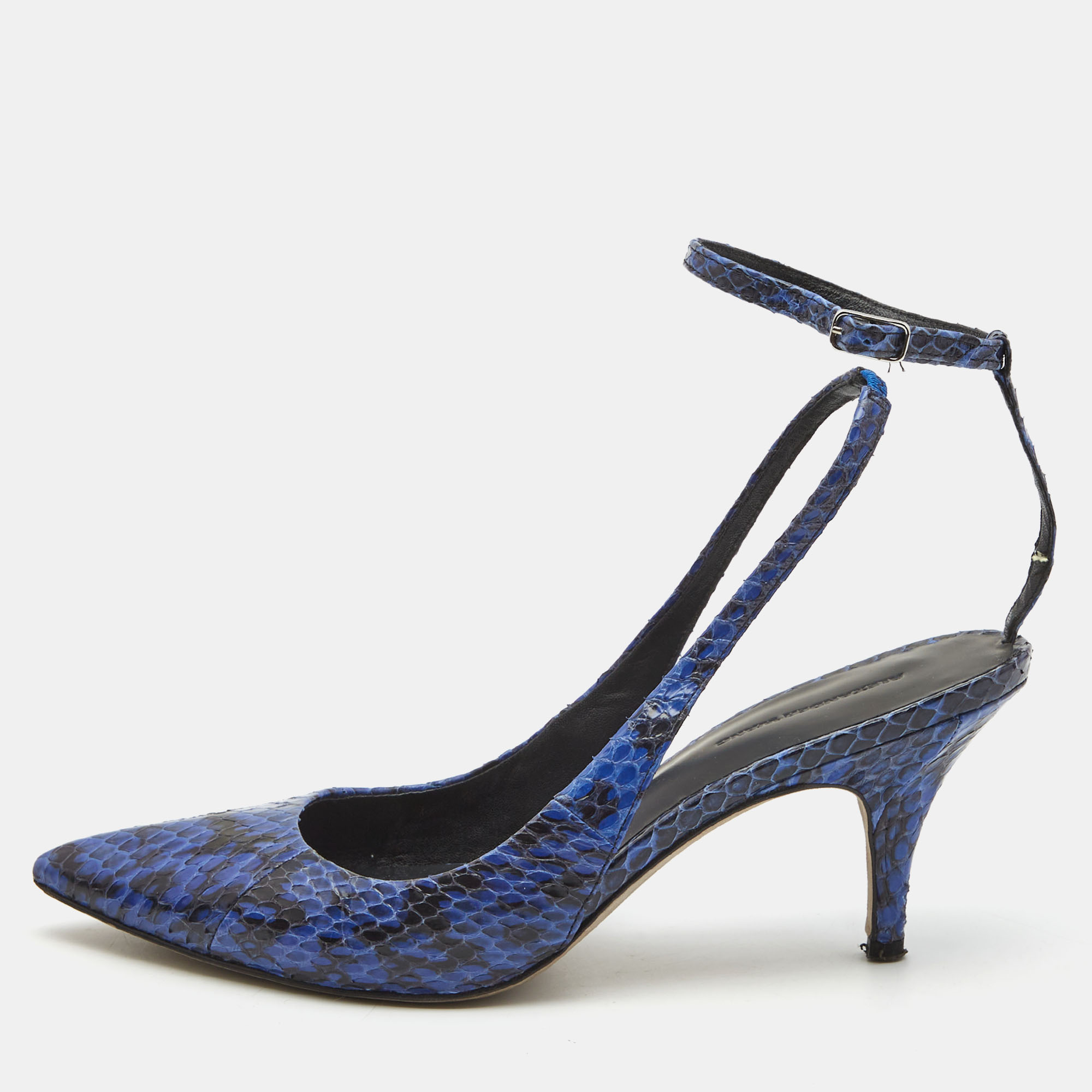 Alexander Wang Blue/Black Python Leather Lera Ankle Strap Pumps Size 37