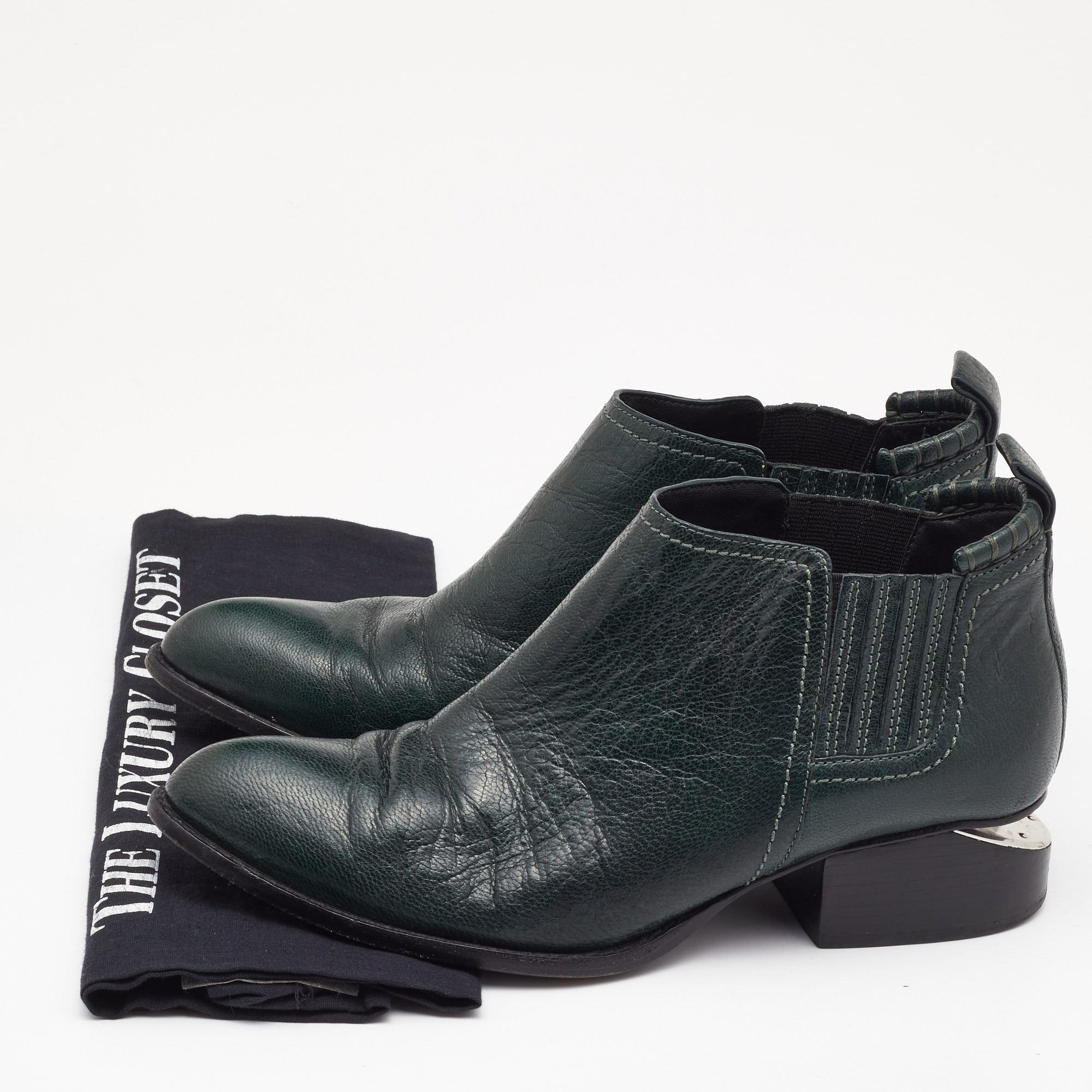 Alexander Wang Green Leather Cut Out Kori Ankle Boots Size 38