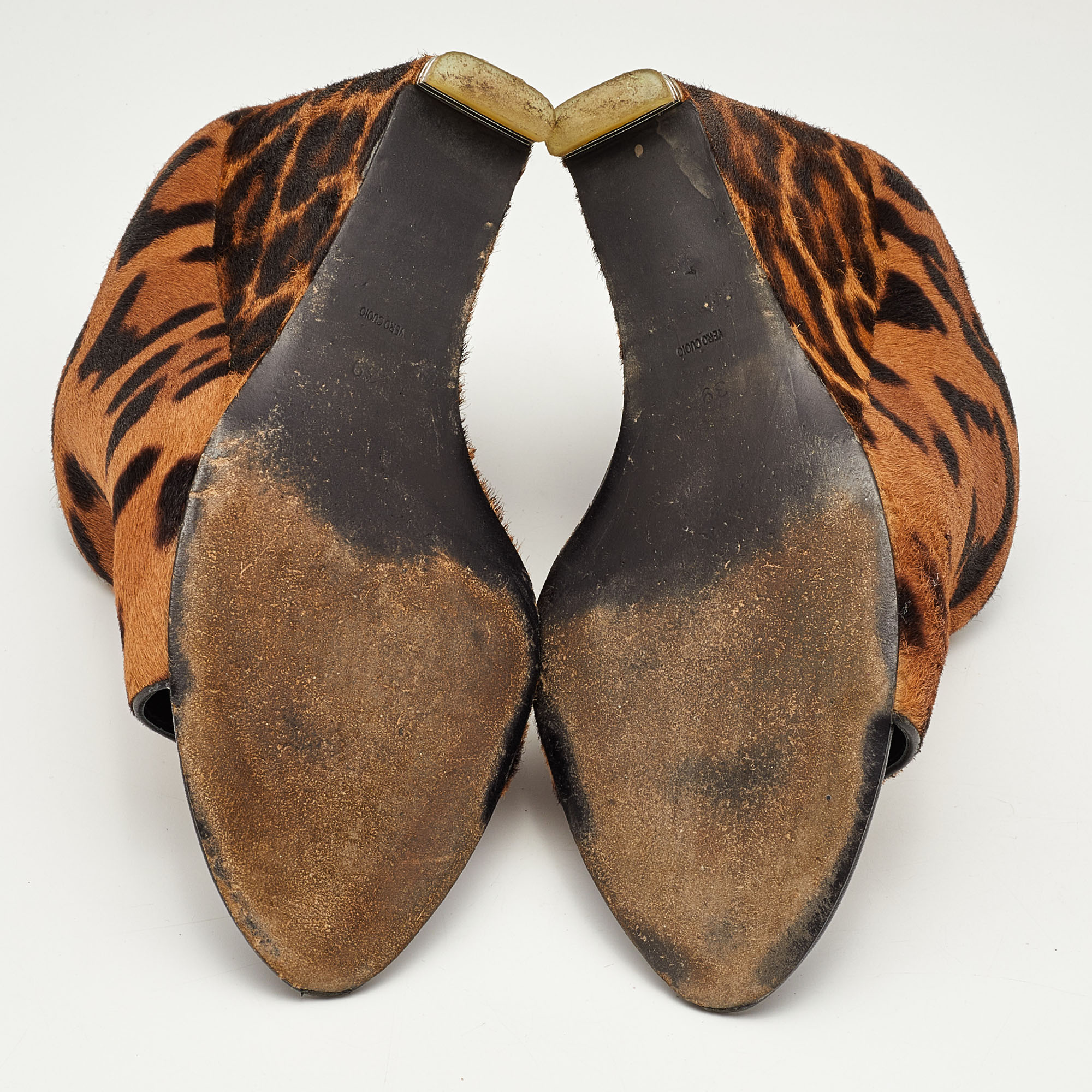 Alexander Wang Brown/Off White Leopard Print Calf Hair Alla Wedge Booties Size 39