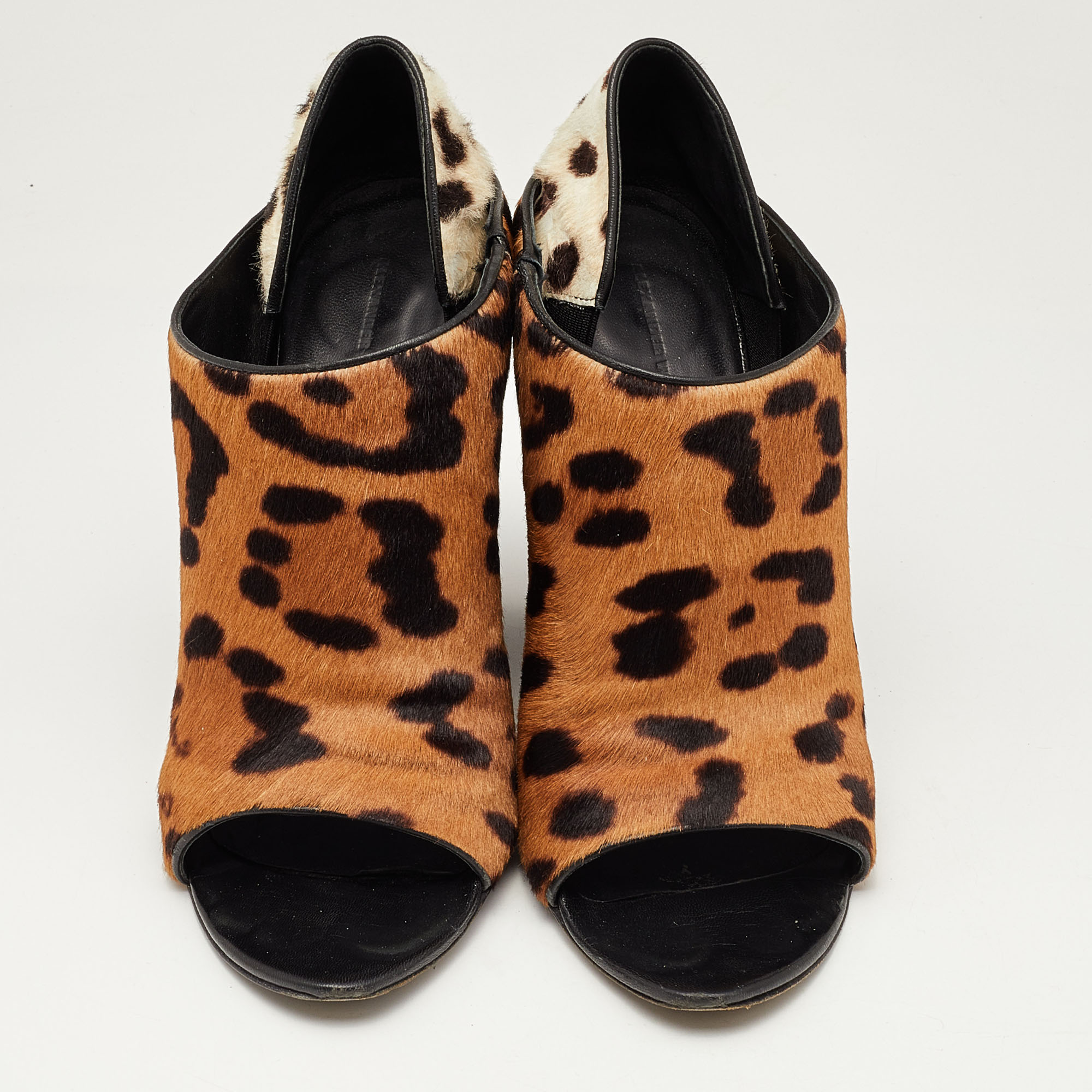 Alexander Wang Brown/Off White Leopard Print Calf Hair Alla Wedge Booties Size 39