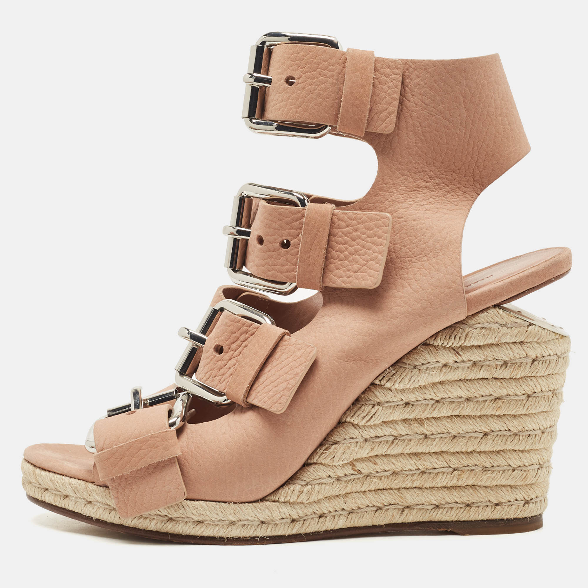 Alexander Wang Pink Leather Jo Buckle Espadrille Wedge Sandals Size 39