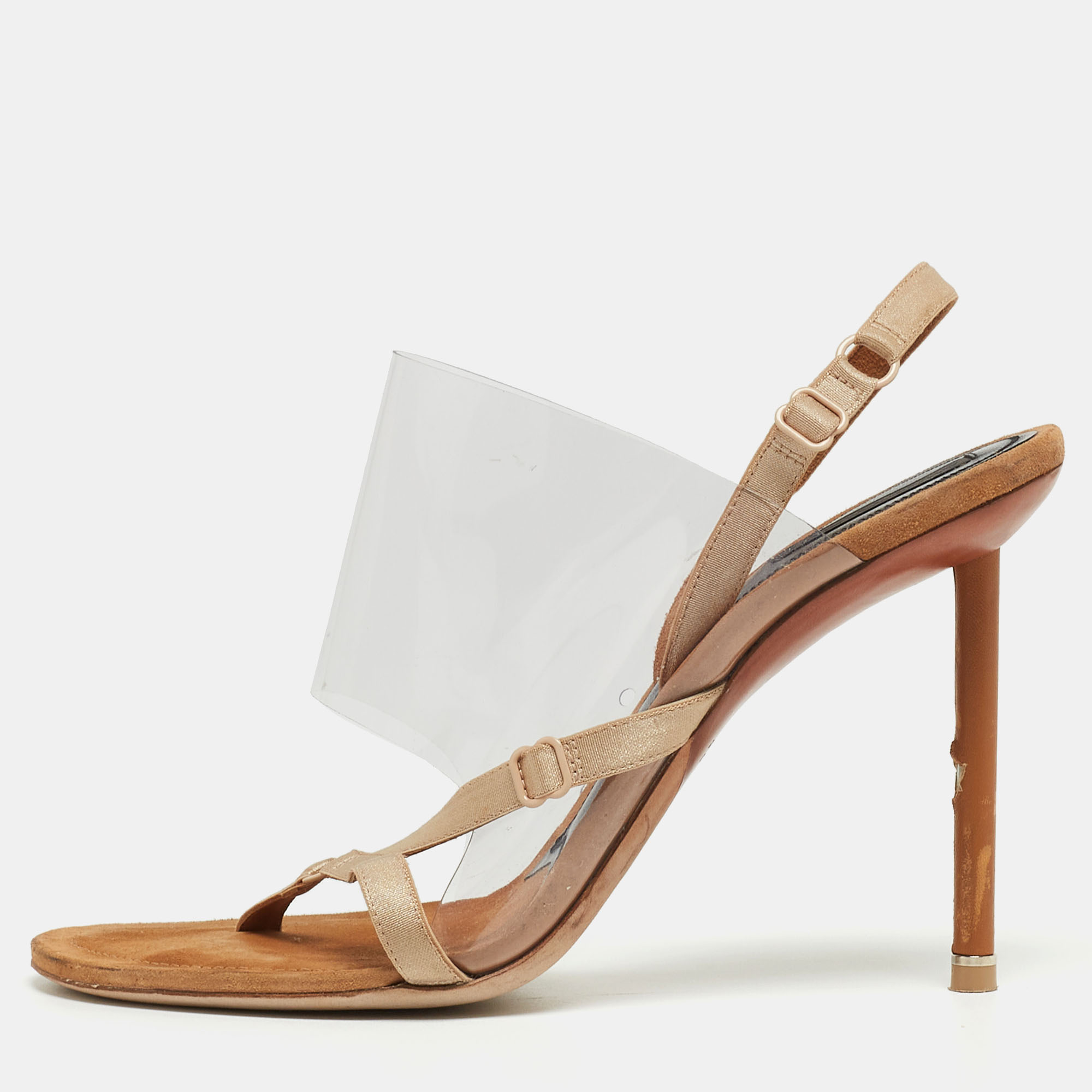 Alexander Wang Beige/Transparent Suede And PVC Thong Slingback Sandals Size 40