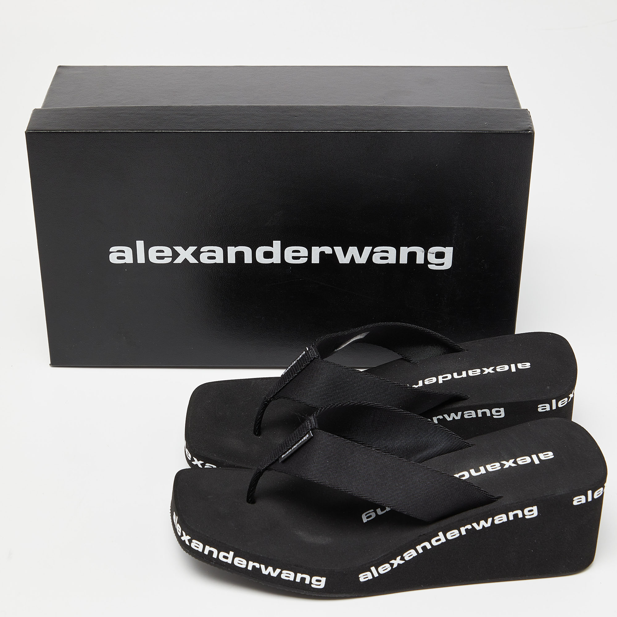 Alexander Wang Black Rubber Logo Flip Flops Size 37
