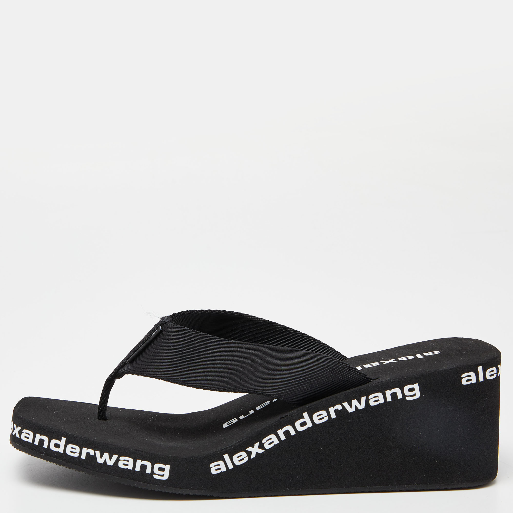 Alexander Wang Black Rubber Logo Flip Flops Size 37
