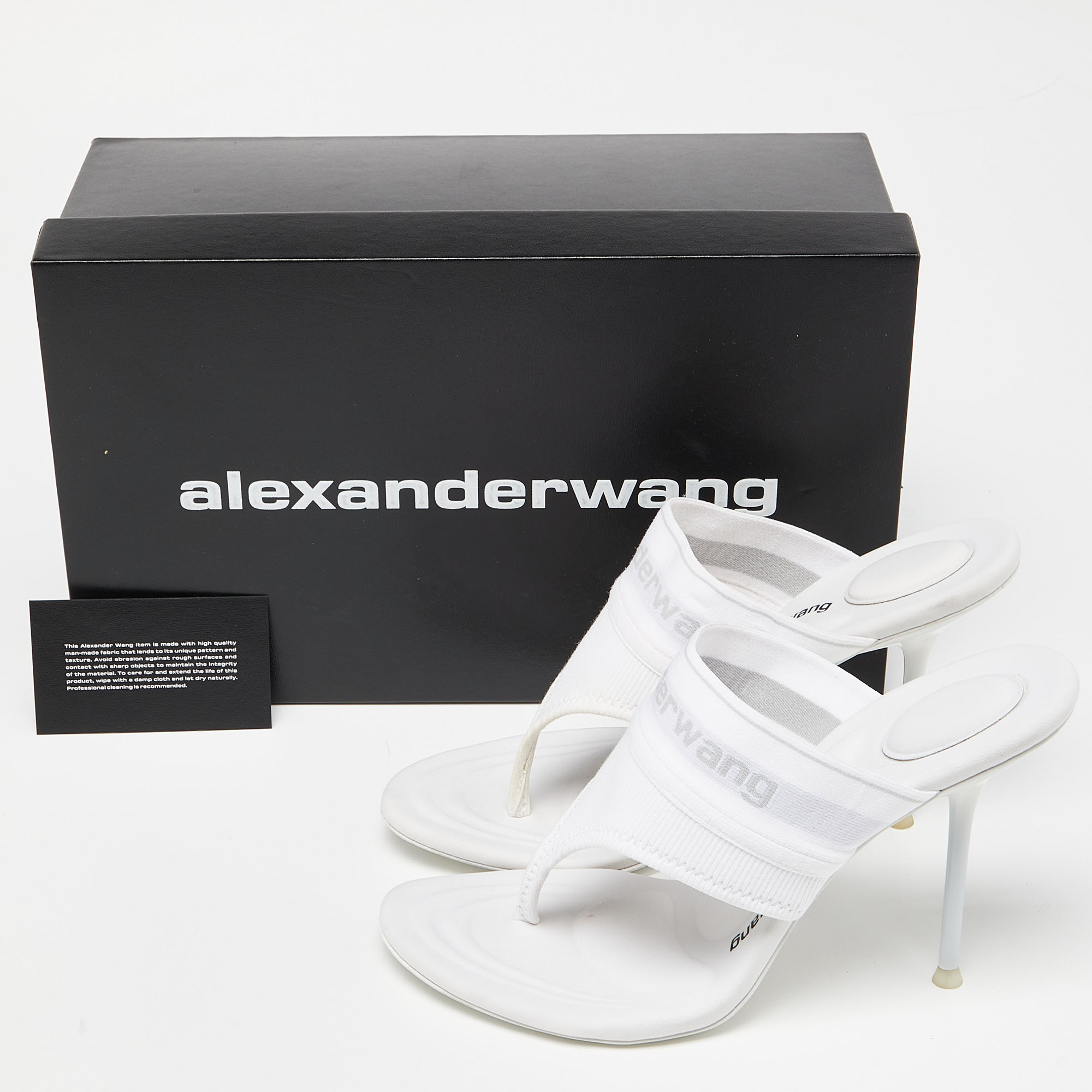 Alexander Wang White/Black Elastic Fabric Sienna Thong Sandals Size 39