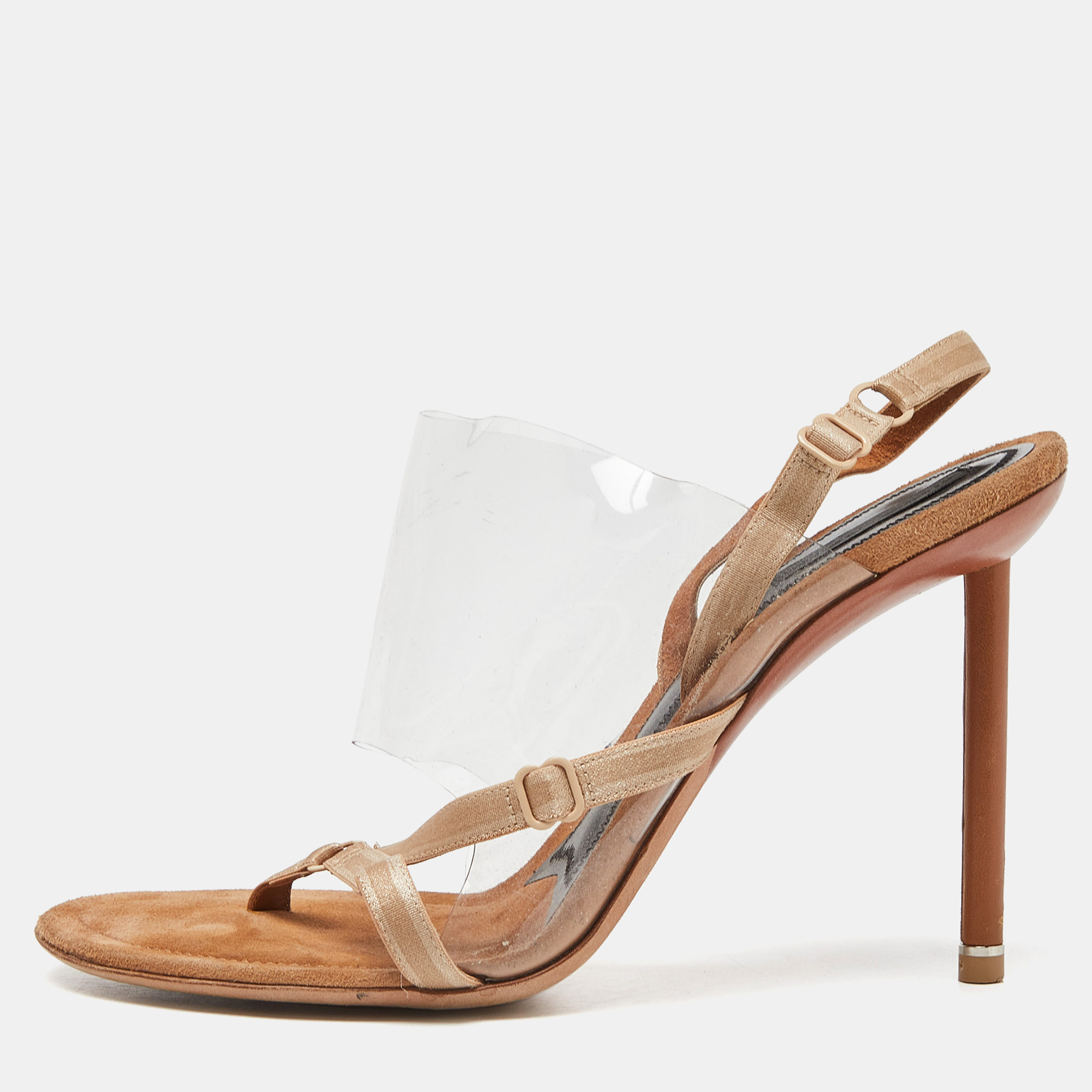 Alexander wang beige/transparent suede and pvc thong slingback sandals size 39