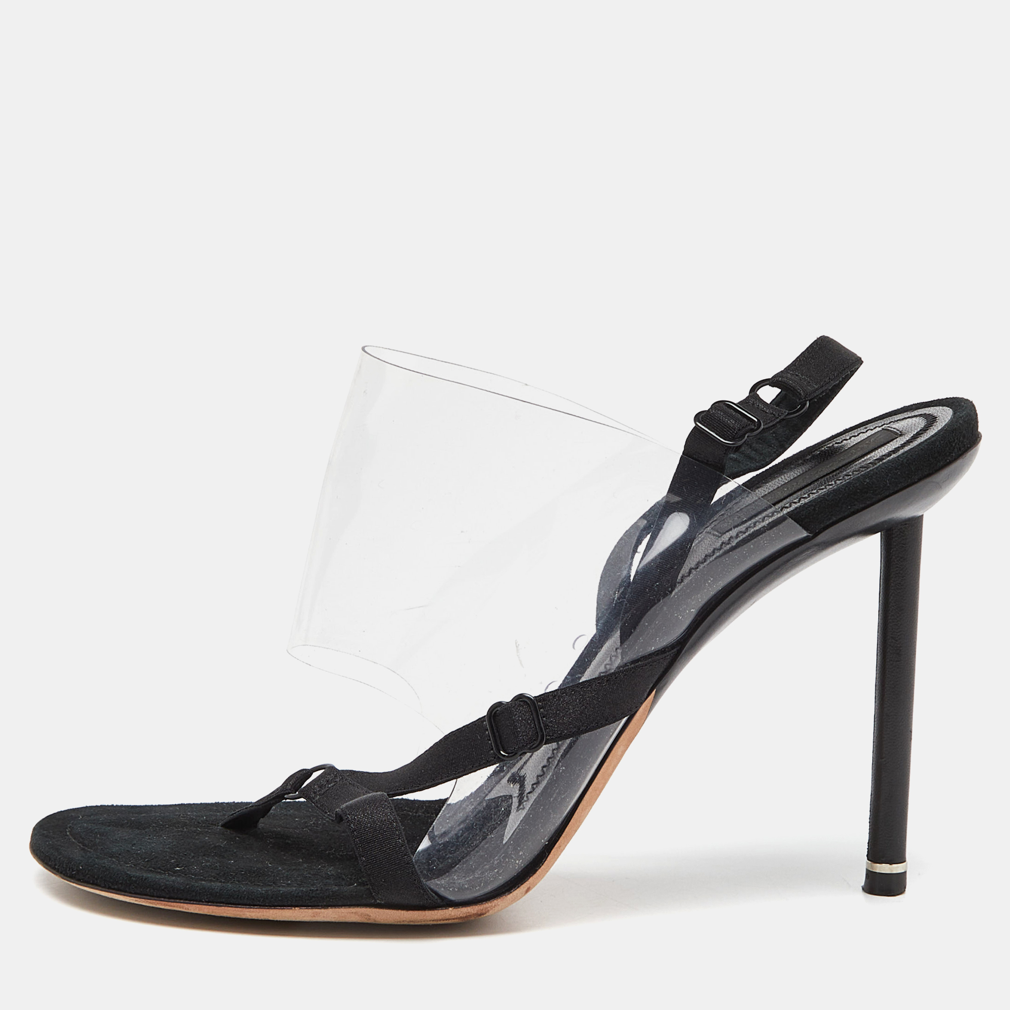 Alexander wang black pvc and suede marlow transparent slingback sandals size 39