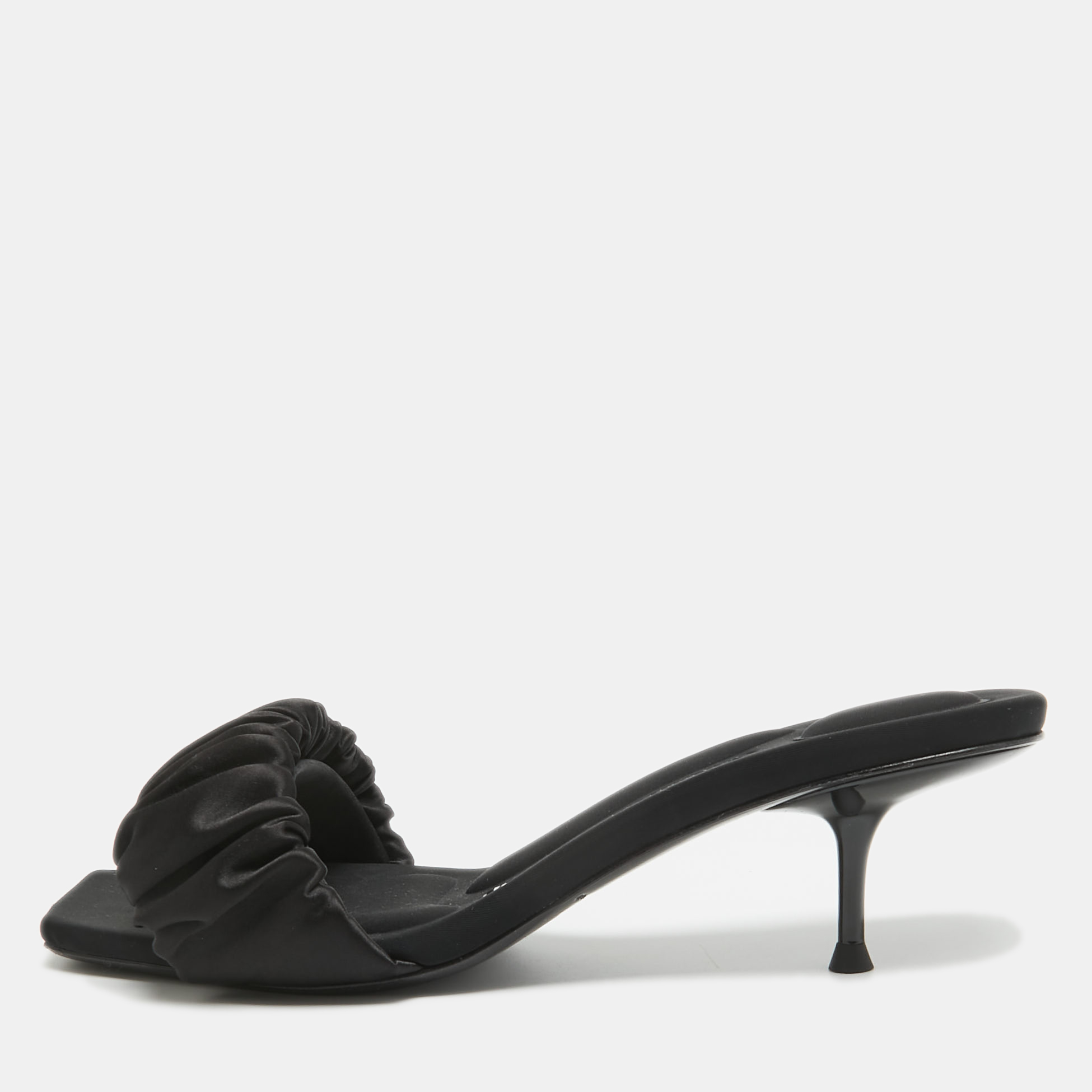 Alexander wang black pleated satin slide sandals size 37