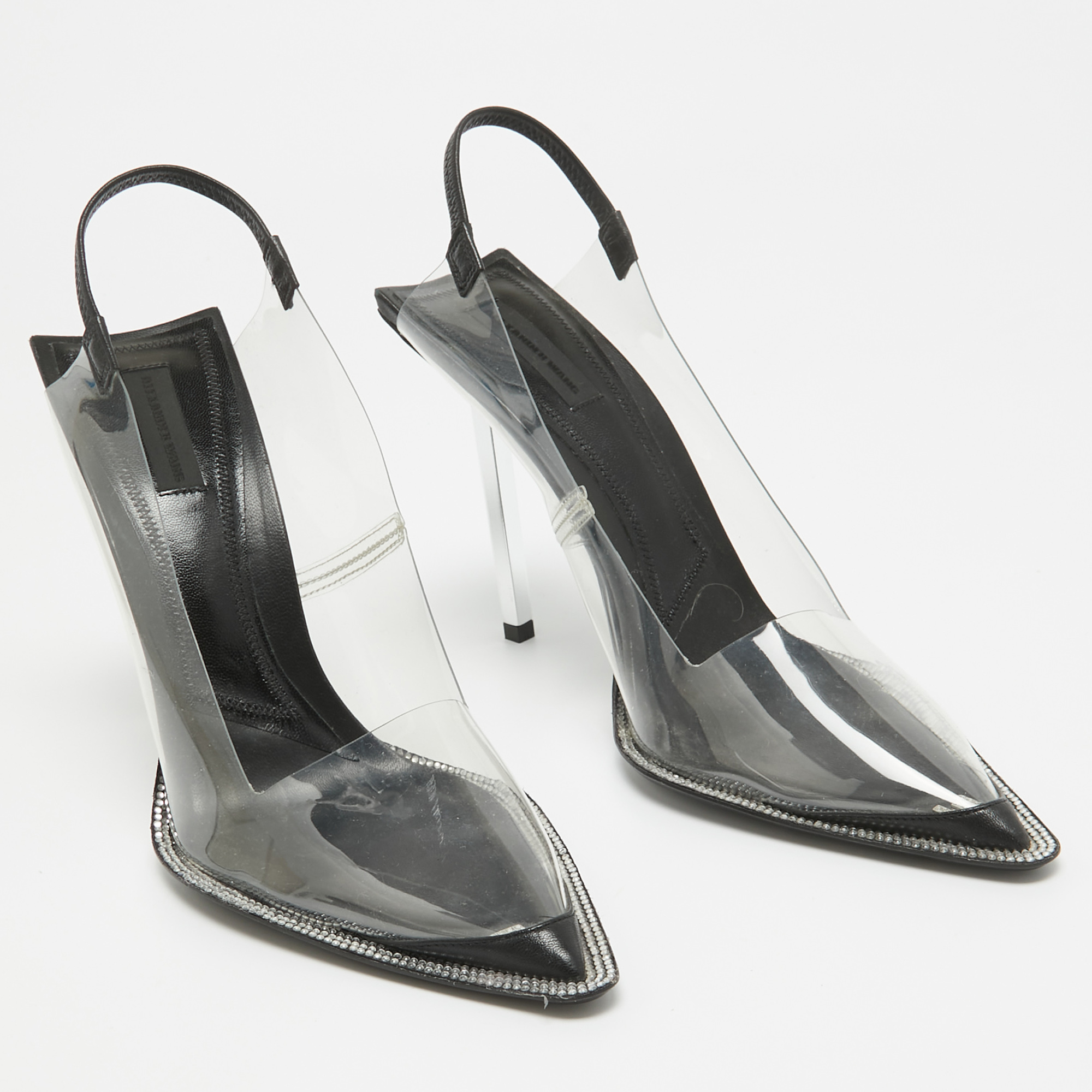 Alexander Wang Black/Transparent PVC And Leather Slingback Pumps Size 39