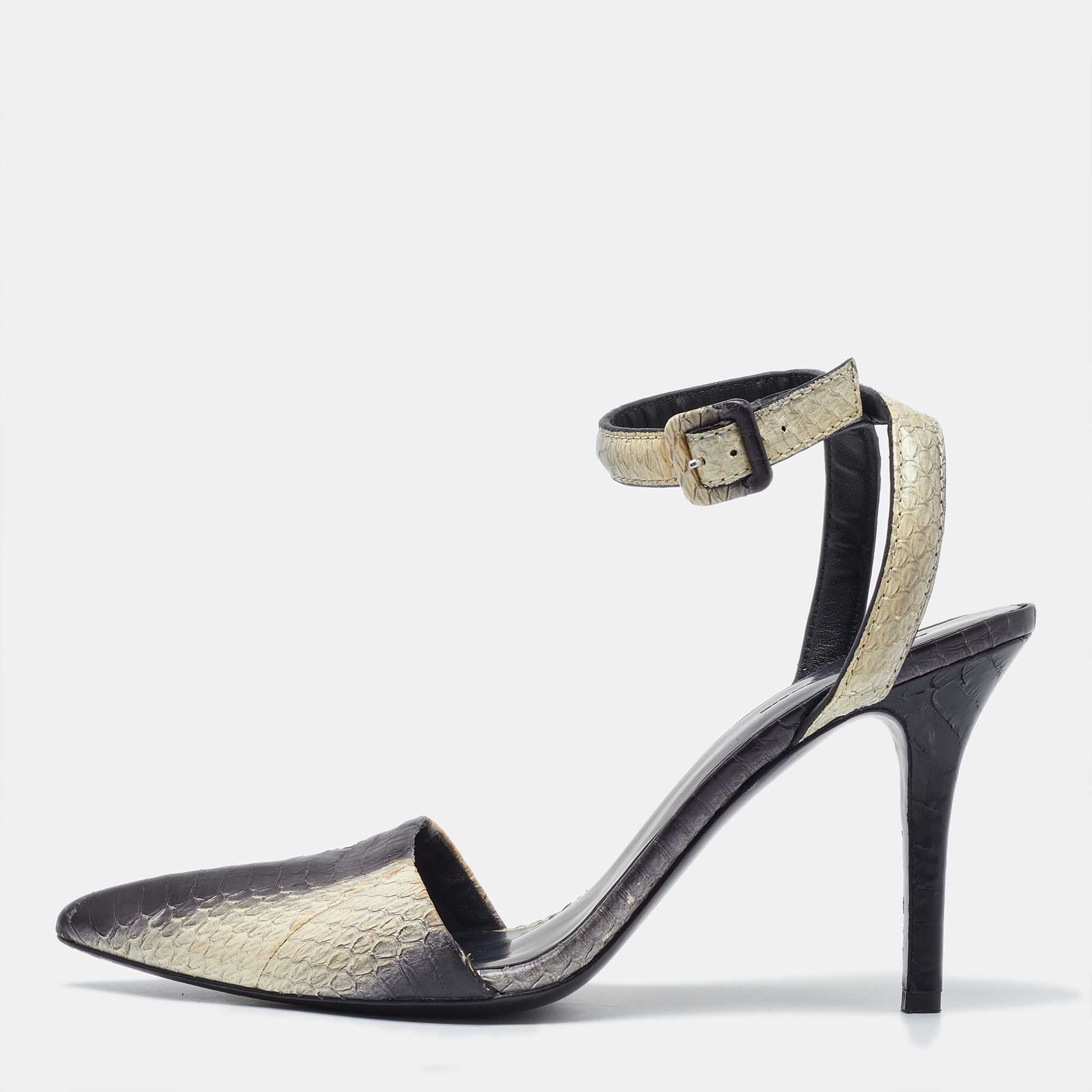 Alexander wang black/beige python leather ankle strap pumps size 40.5