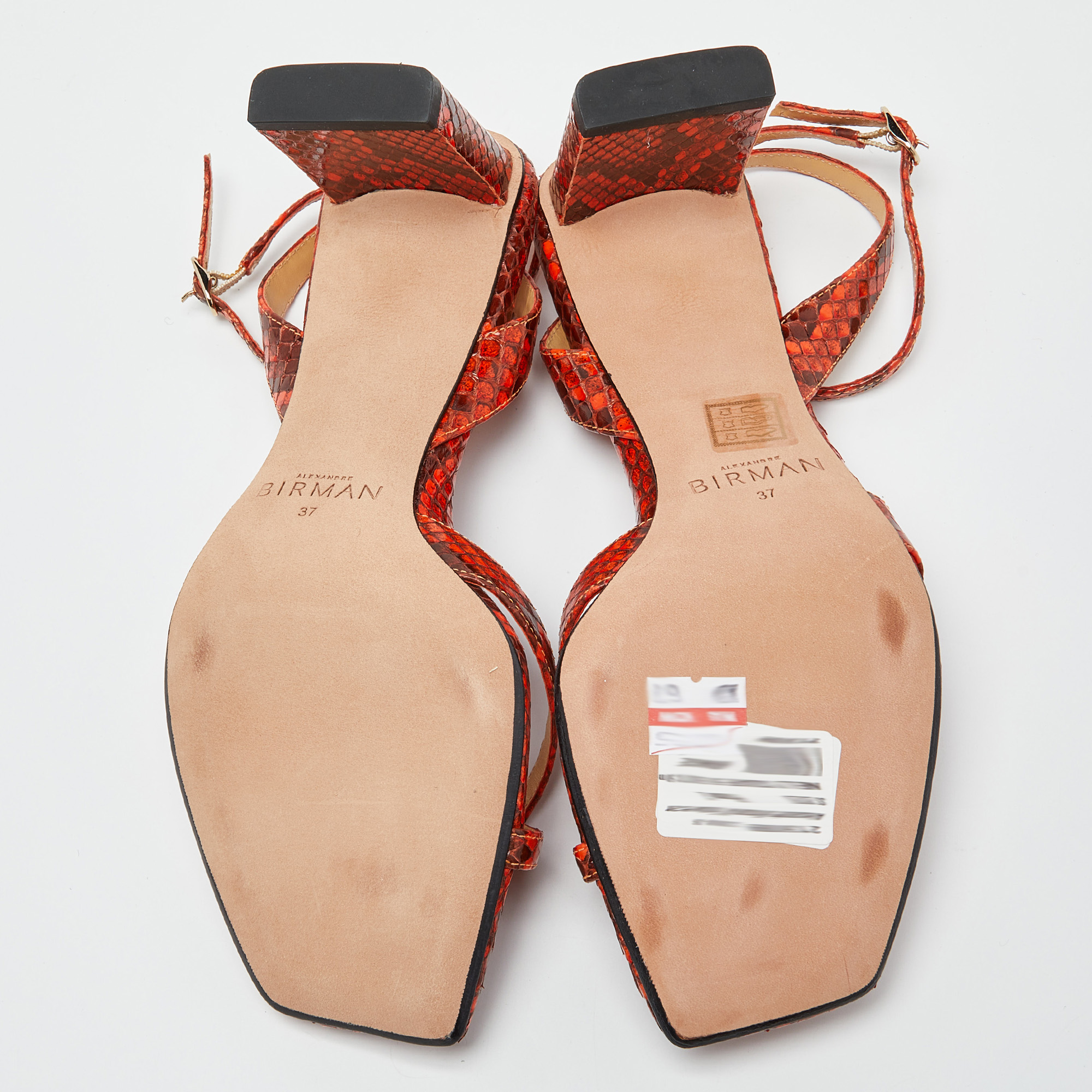 Alexandre Birman Orange Python Nelly Ankle Strap Sandals Size 37