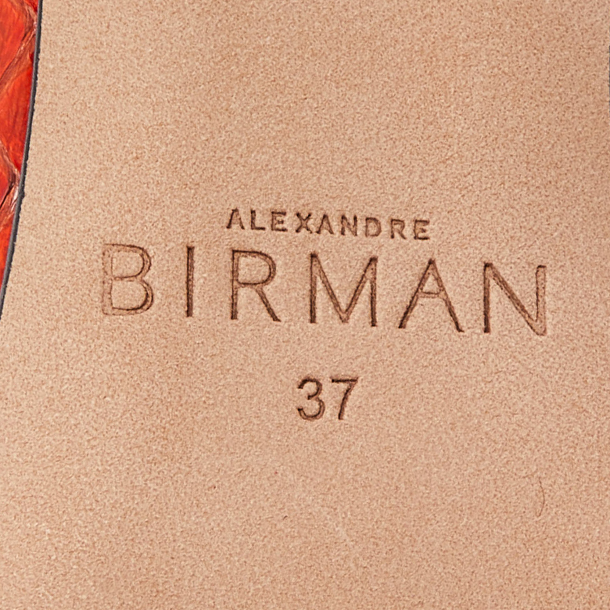 Alexandre Birman Orange Python Nelly Ankle Strap Sandals Size 37