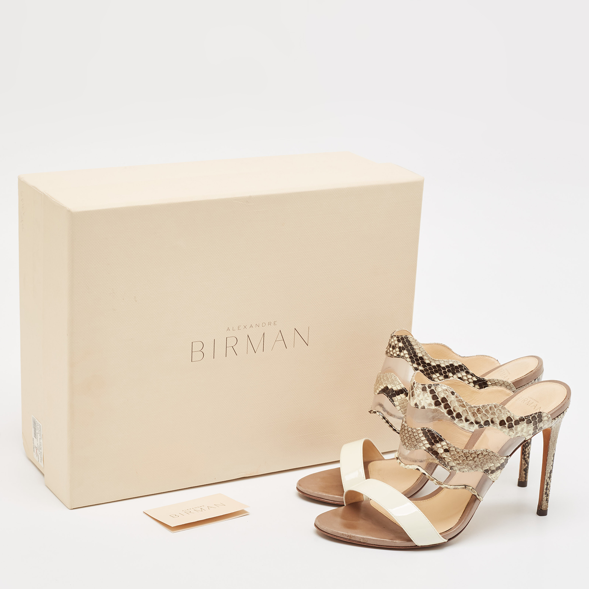 Alexandre Birman Beige/Brown Patent Leather And Python Open Toe Slide Sandals Size 37